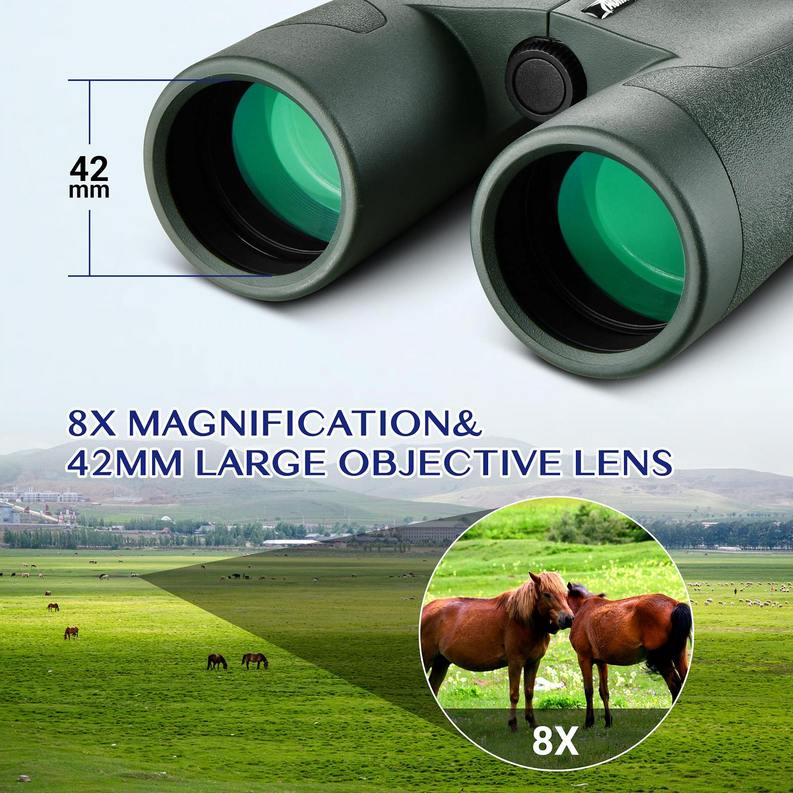 Бінокль AOMEKIE ED 8 x 42 Mist & Waterproof Повністю багатошаровий з призмою BaK4 Чорний, фото №2