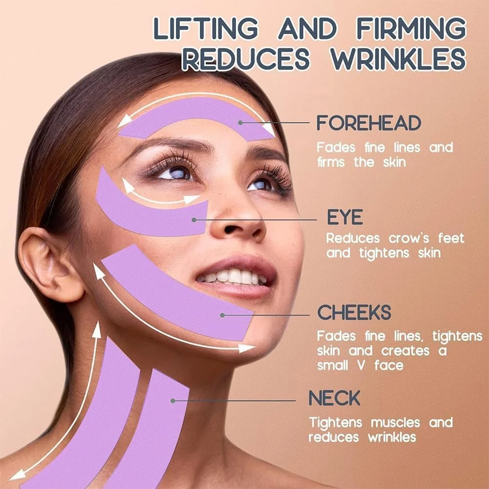 Стрічка для підтяжки обличчя, анти-зморшкові пластирі, 2 шт., для розгладження, фото №5