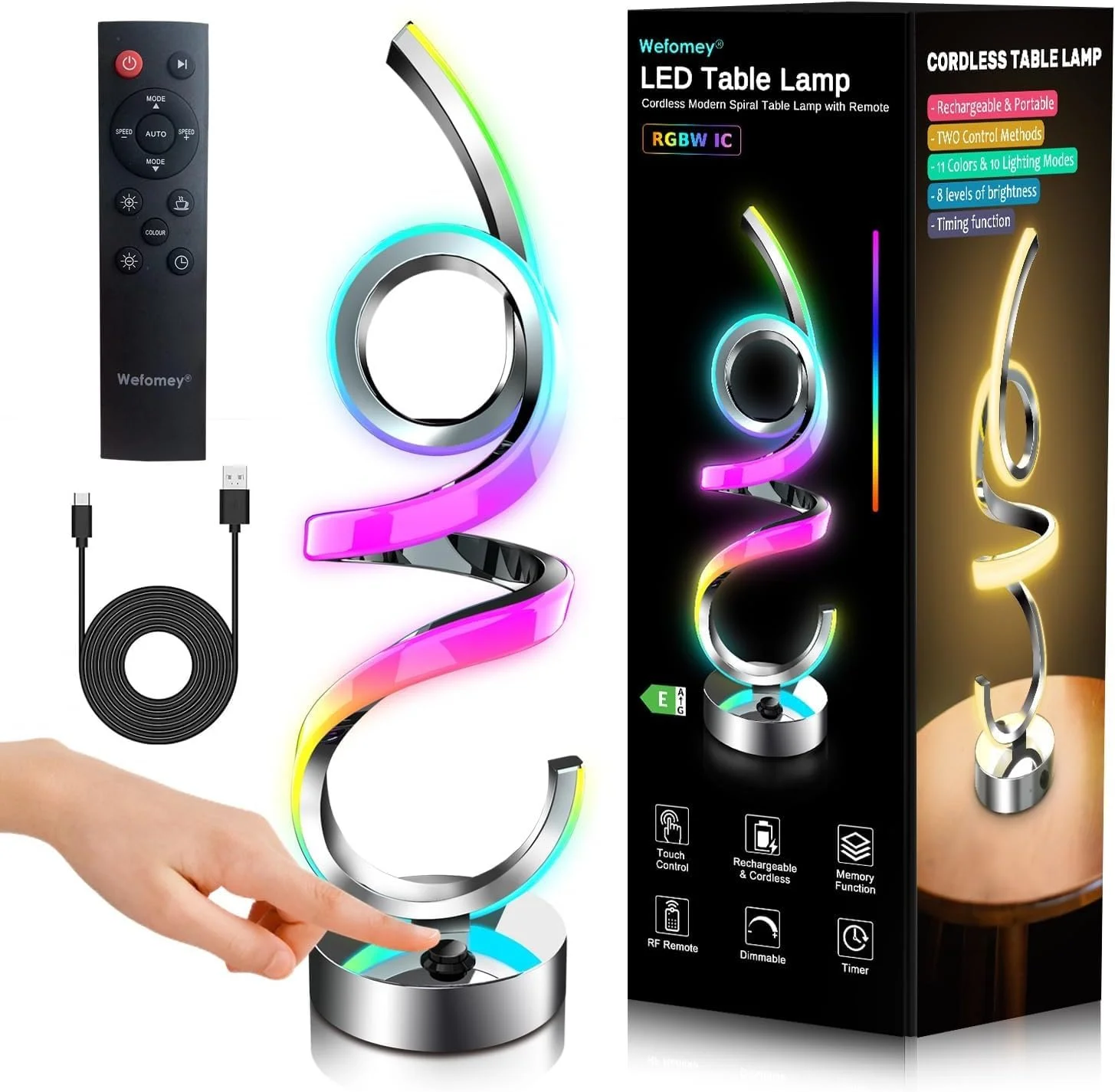 Настільна лампа LED Bedside Lamp RGB Dimmable Wireless Spiral Rechargeable, фото №8