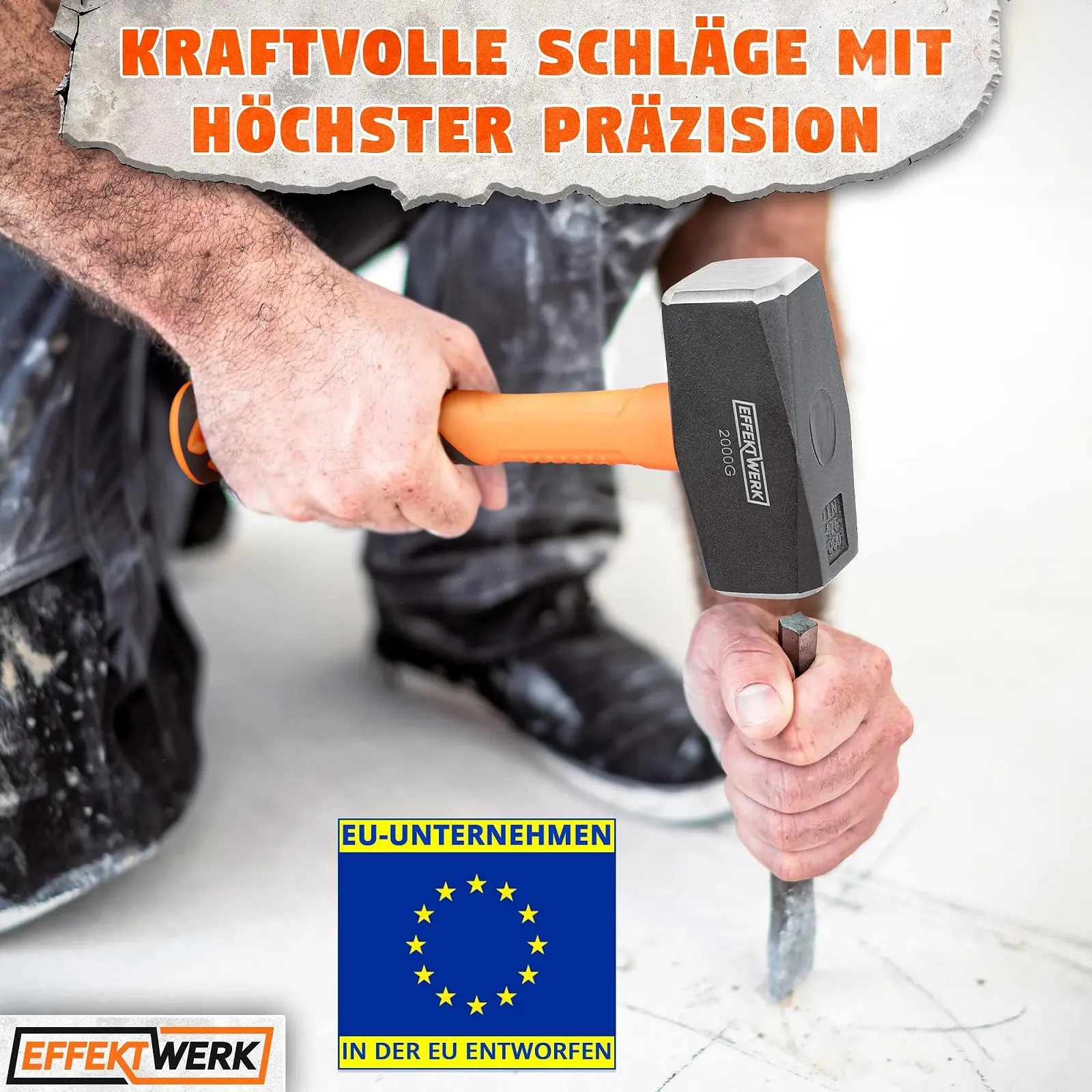 Кувалда малая EffektWerk 2 кг / 4,4 lb с рукояткой 24 см из стекловолокна и резины и кованой стальной головкой, фото №3 Кувалда малая EffektWerk 2 кг / 4,4 lb с рукояткой 24 см из стекловолокна и резины и кованой стальной головкой, фото №3