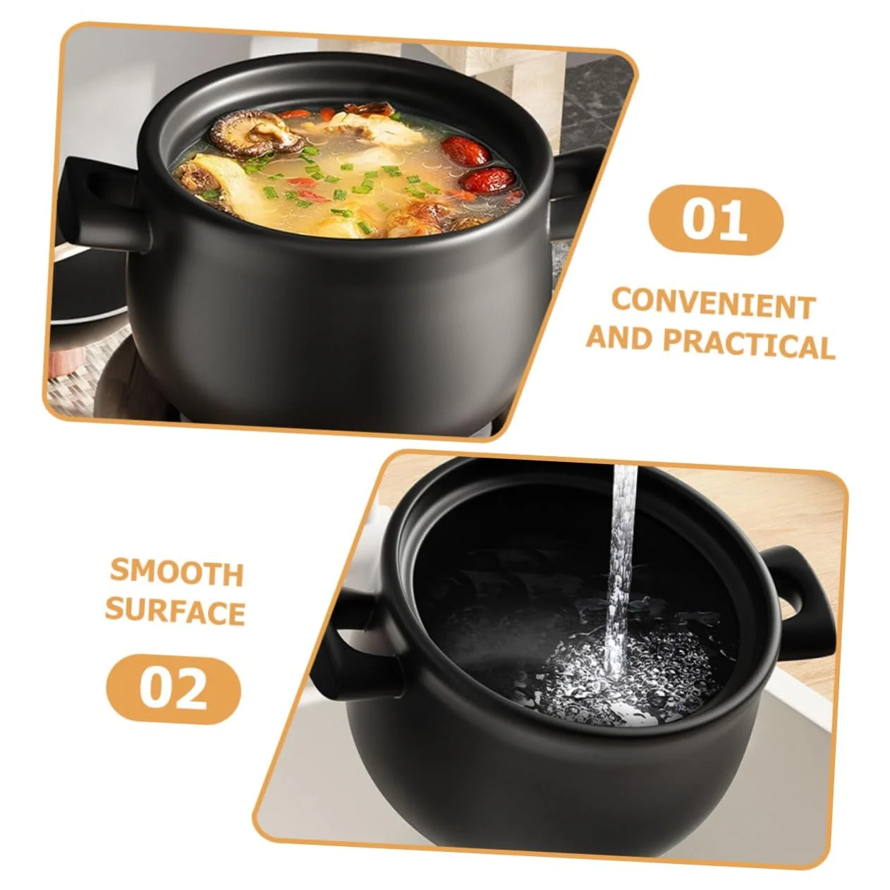 Кастрюля керамическая SOLUSTRE термостойкая для газовых плит, фото №2