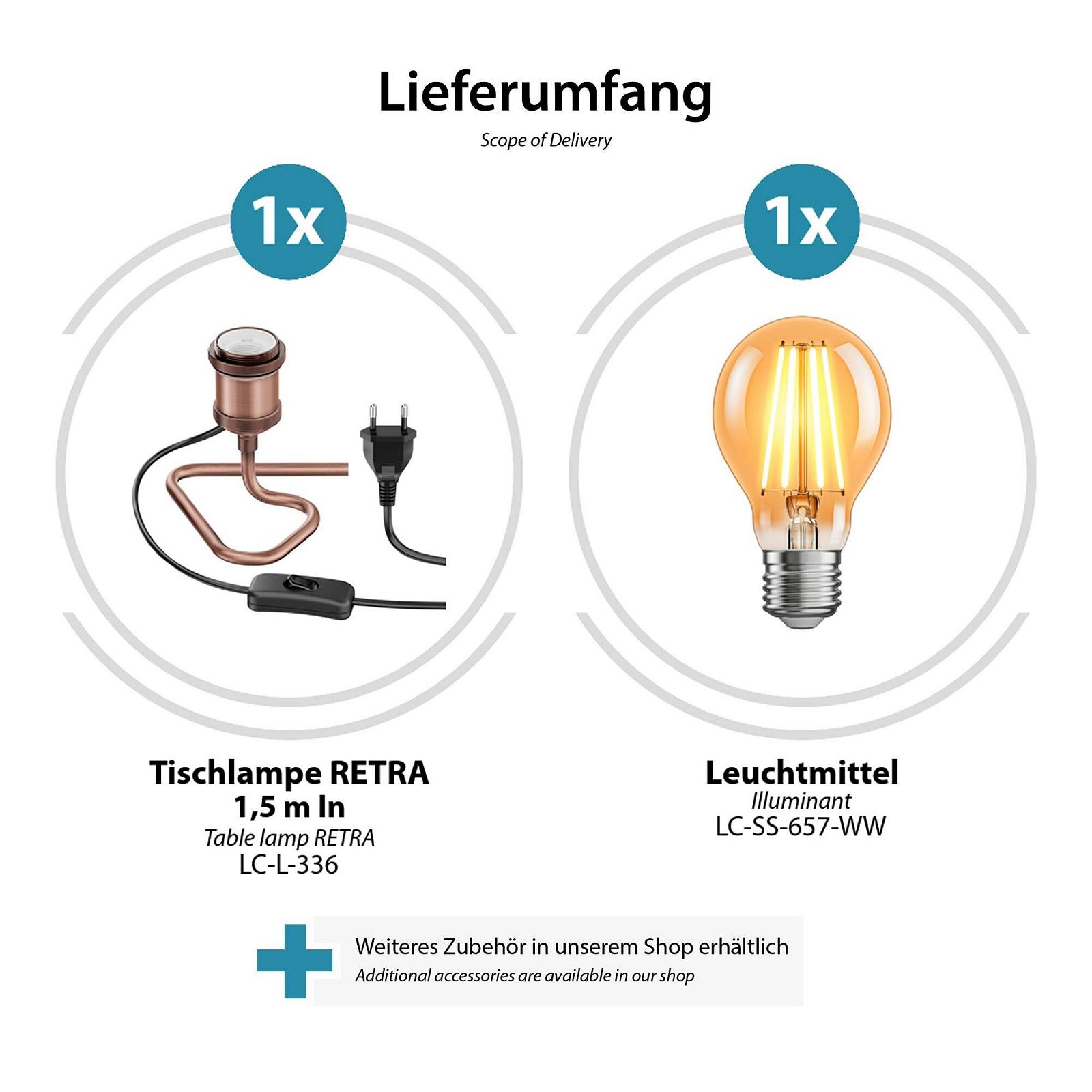 Настільна лампа ledscom.de Retra з вимикачем, бронза + LED лампа 778 лм, теплий білий, фото №7
