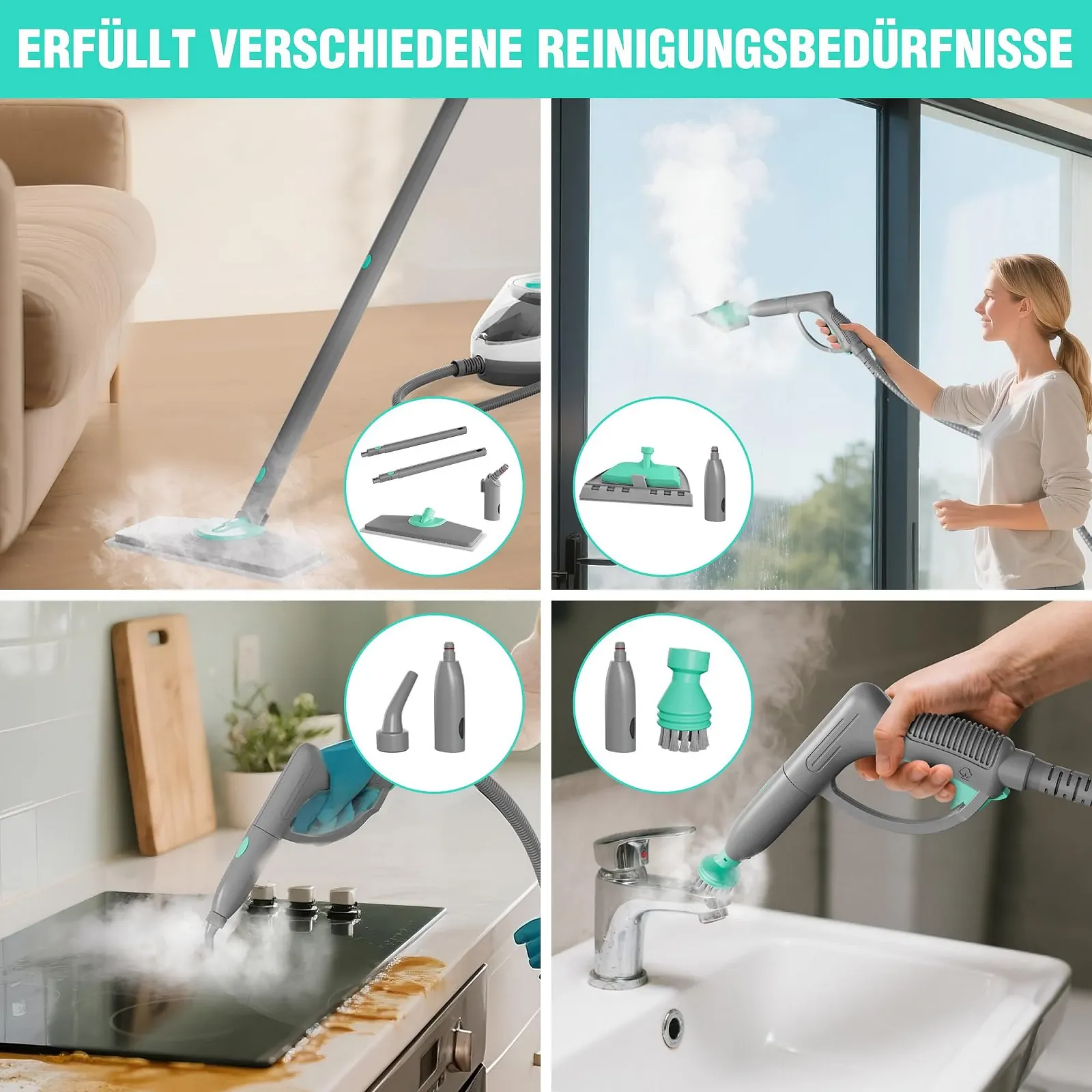 Пароочисник HAUSHOF 1800 Вт 1.5 л 4 бар 17 аксесуарів 3 м кабель, фото №6