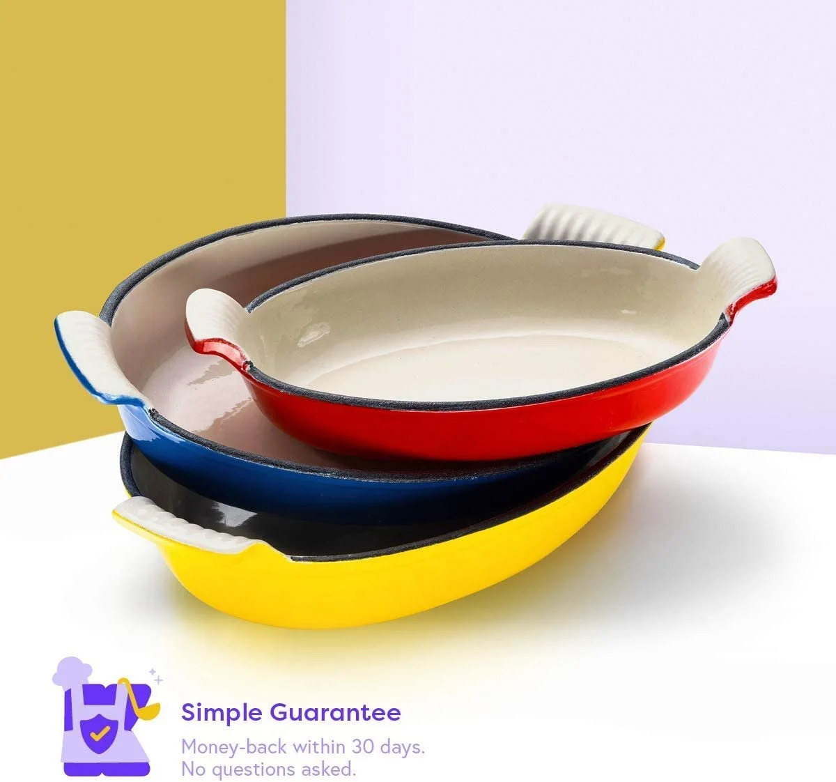 Набір форм для лазаньї Big Smoke's із 3 шт. емальований чавун жовтий, синій та червоний, фото №5