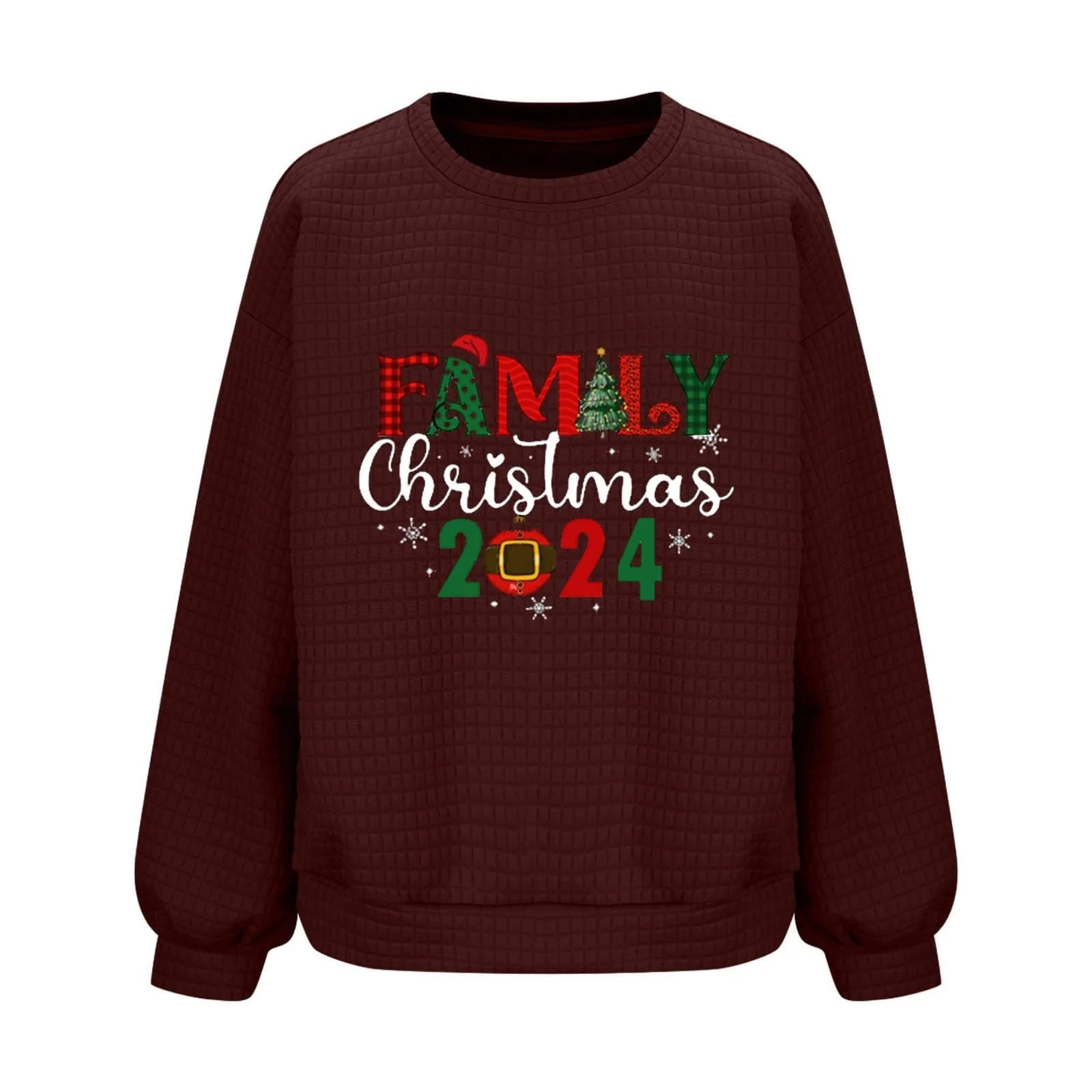 Женский Рождественский Свитшот Элегантный Шикарный Рождественский Премиум Вафельный Пуловер с Длинными Рукавами и Круглым Вырезом Рождественский Джемпер Смешной Графический Свитер Уродливый Рождественский, фото №3