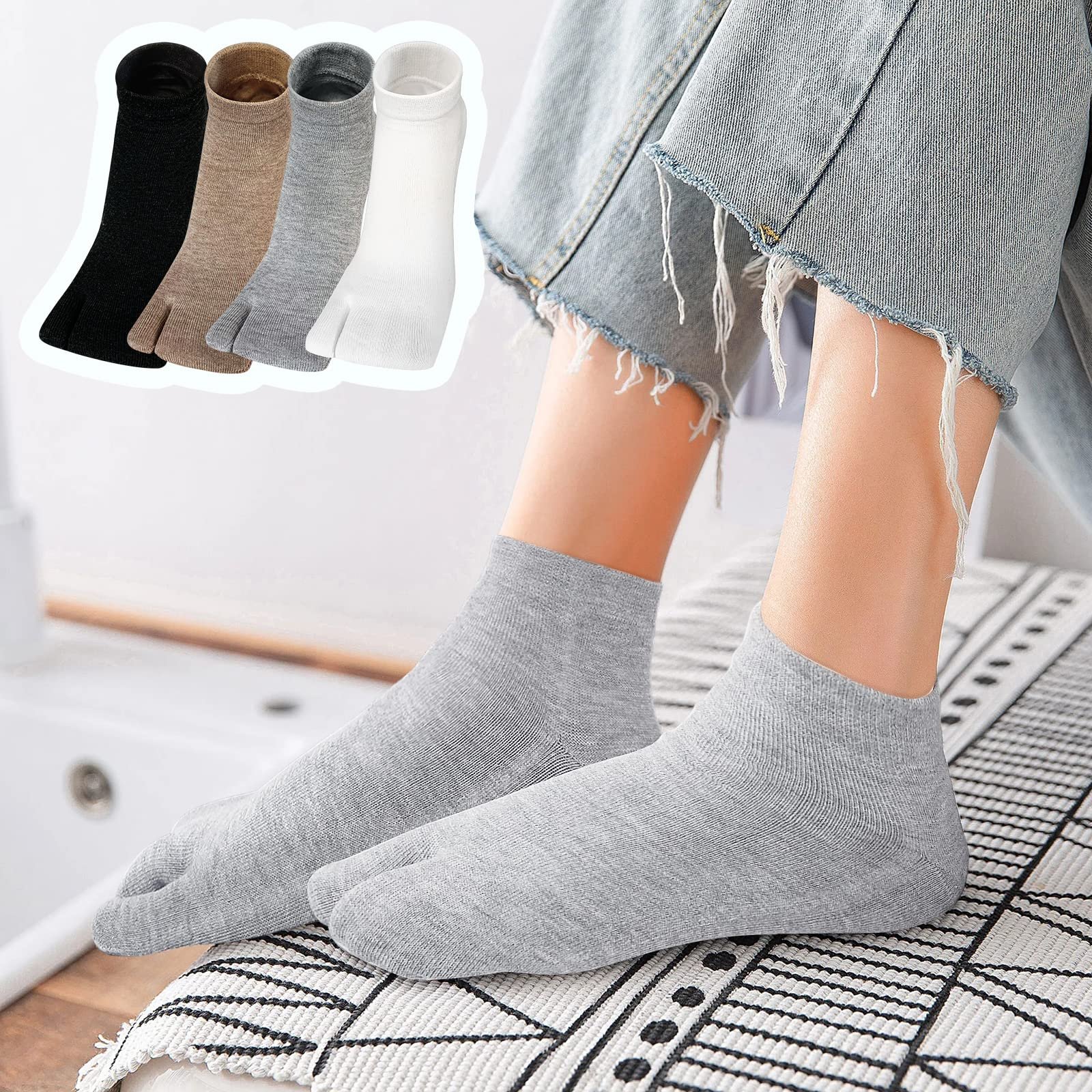 Носки Tabi ZAKASA женские: носки для щиколоток, носки для кроссовок, носки для вьетнамок, носки из хлопка Geta японские носки с двумя пальцами Размер 35-41 4/5 пары, фото №4