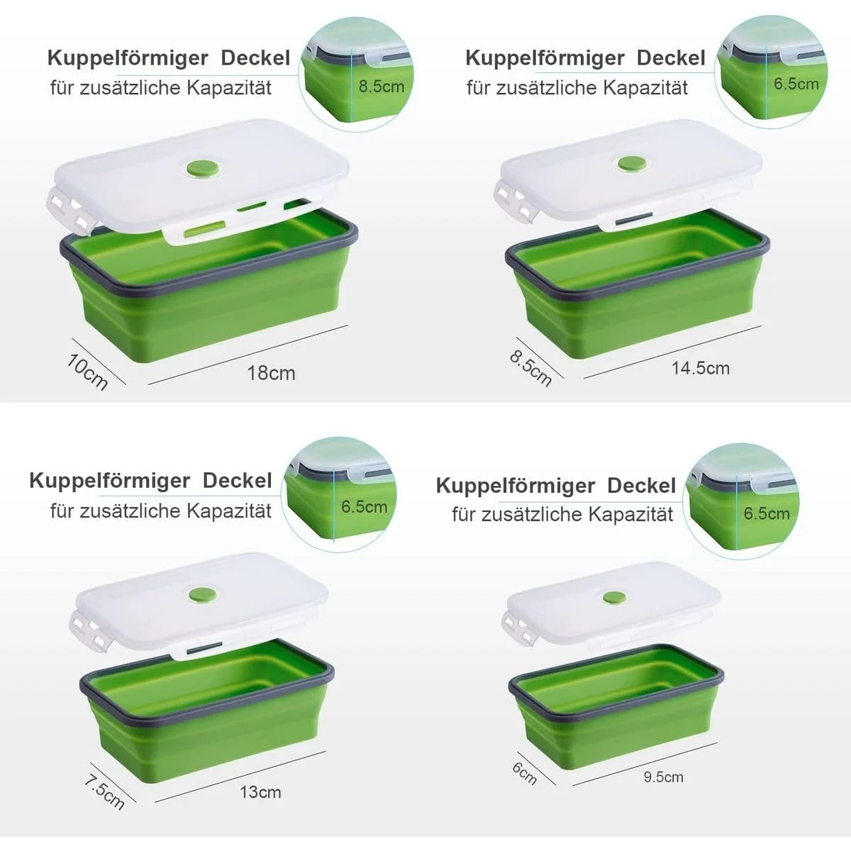 Набір складаних контейнерів для їжі König Design 4 шт. силіконові Зелений, фото №5
