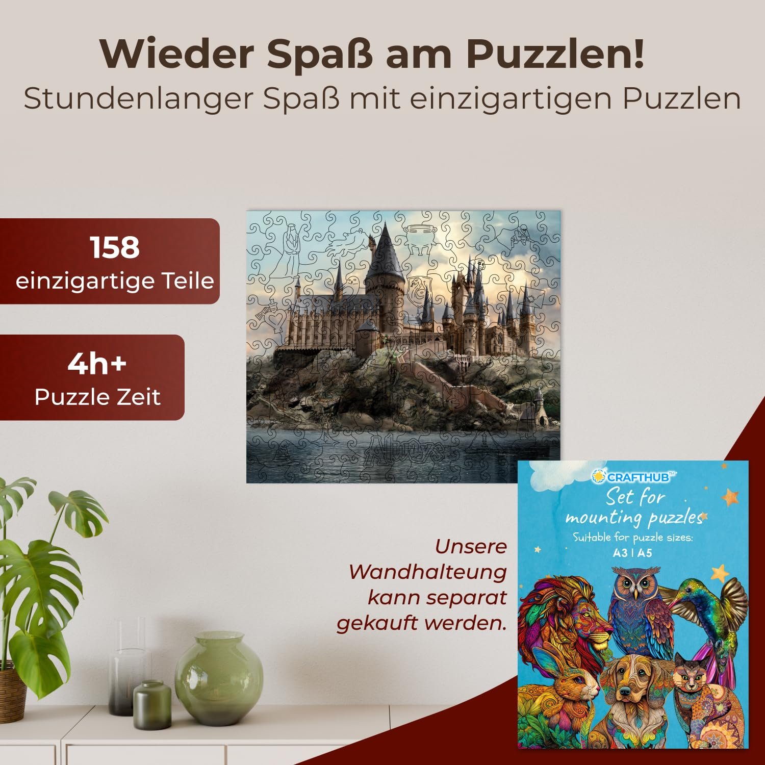 Деревянный пазл Crafthub Premium Harry Potter Hogwarts Castle A3 158 деталей UV-печать 27.6 см x 31.8 см, фото №1