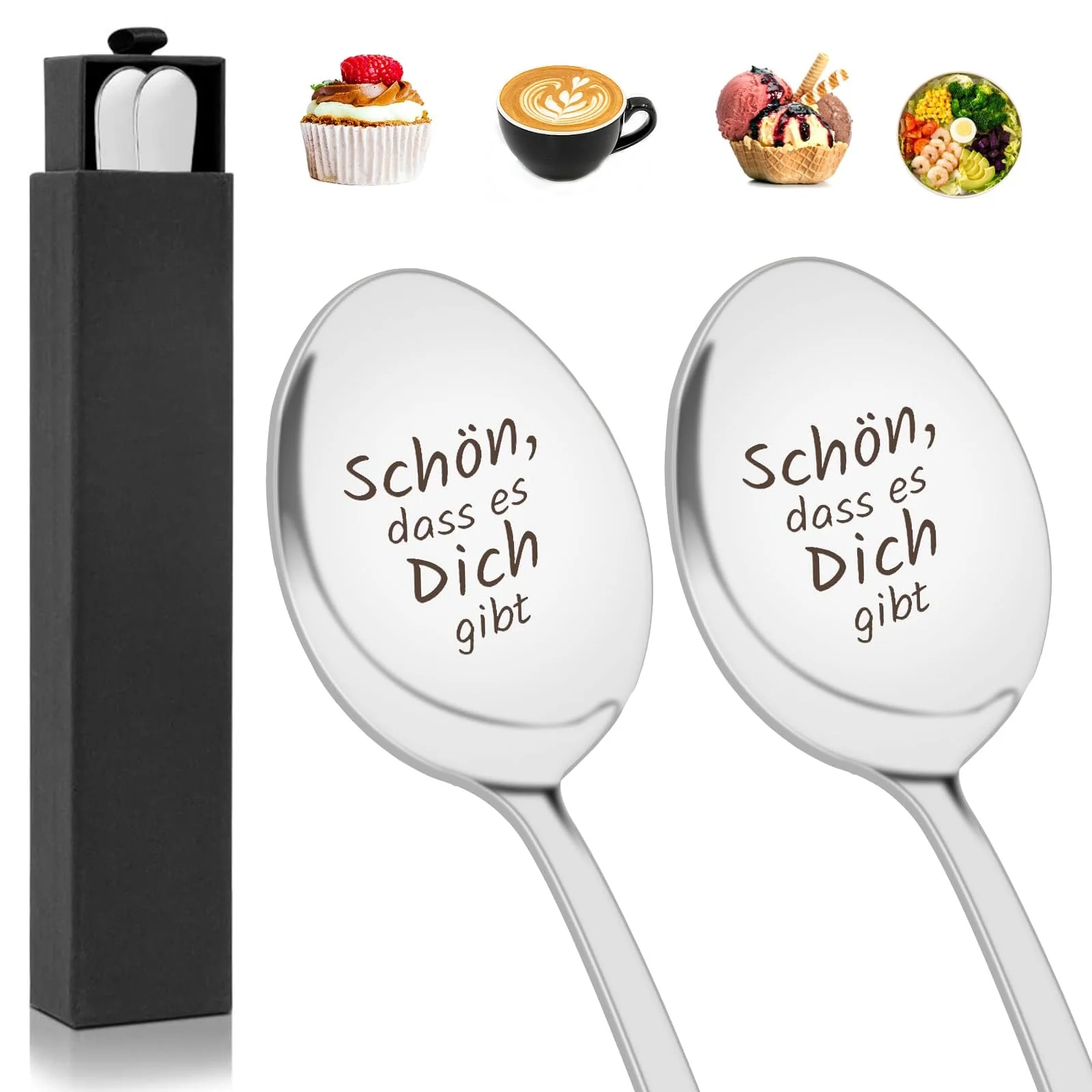 Набір з 2 кавових ложок з гравіюванням Sch You00f6n, Dass Es Dich Gibt, фото №1 Набір з 2 кавових ложок з гравіюванням Sch You00f6n, Dass Es Dich Gibt, фото №1