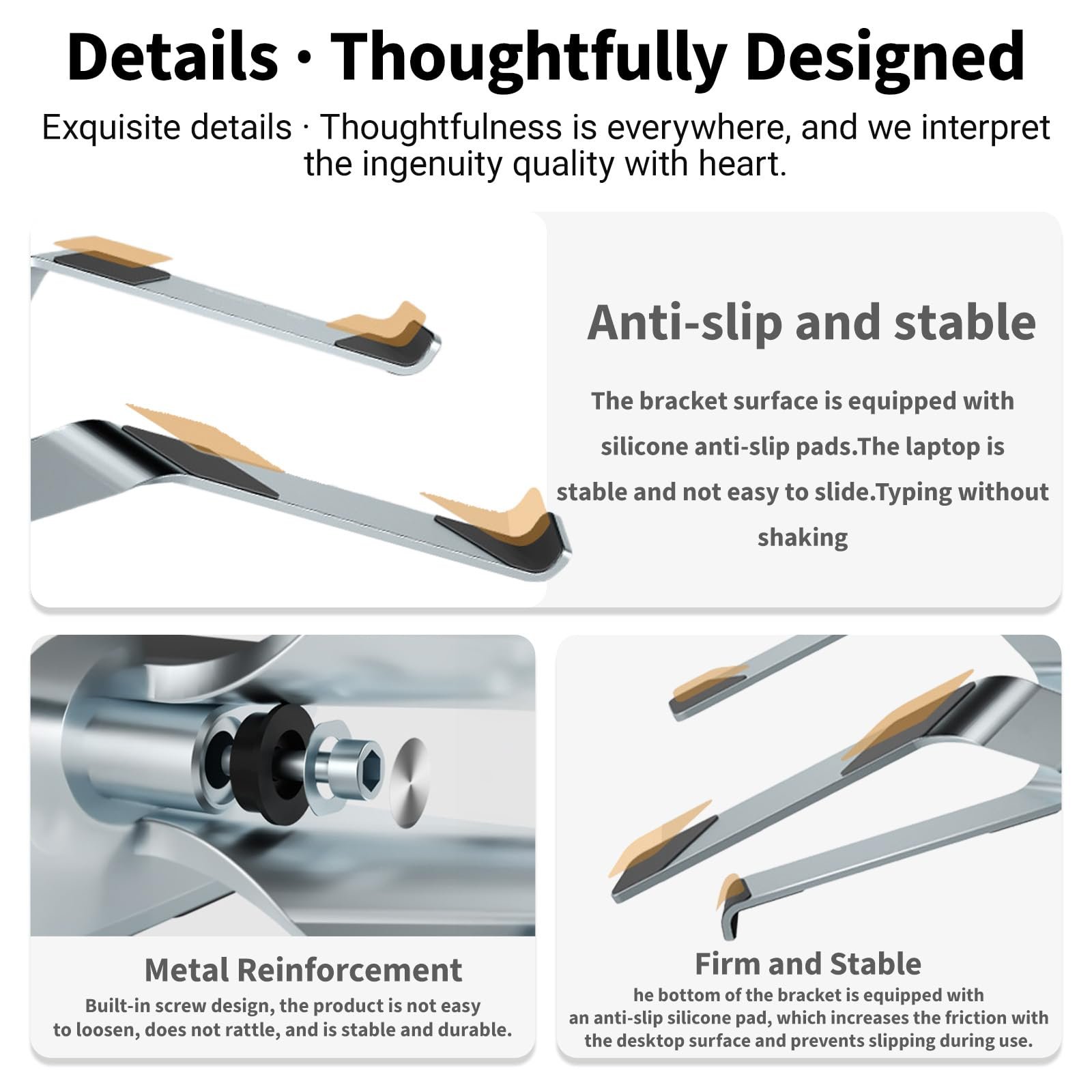 Подставка для ноутбука Premium Aluminium Регулируемая по высоте для 14-17.3 дюймовых ноутбуков Серебристая, фото №6