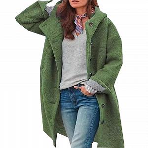 Жіноча Куртка Однотонна Ретро Комір Поло Кишені Довгий Рукав Середня Довжина - Фото 1