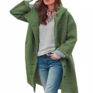 Женская Куртка Однотонная Ретро Воротник Поло Карманы Длинный Рукав Средняя Длина - Фото 1