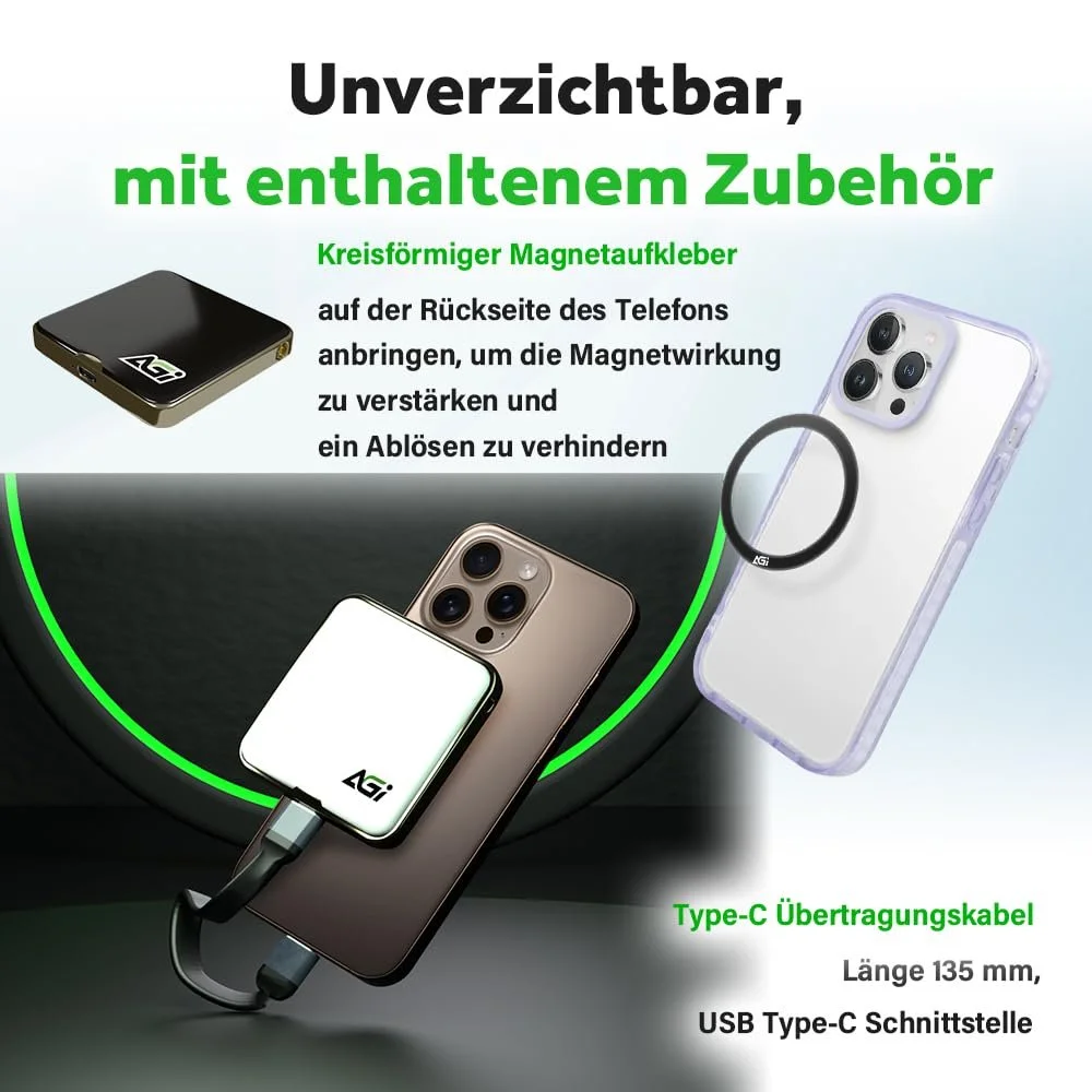 Portable External SSD AGI EDM38 2TB Magnetic USB 3.2 Gen2x2 20Gbps 2050МБ/с White, фото №3 Portable External SSD AGI EDM38 2TB Magnetic USB 3.2 Gen2x2 20Gbps 2050МБ/с White, фото №3