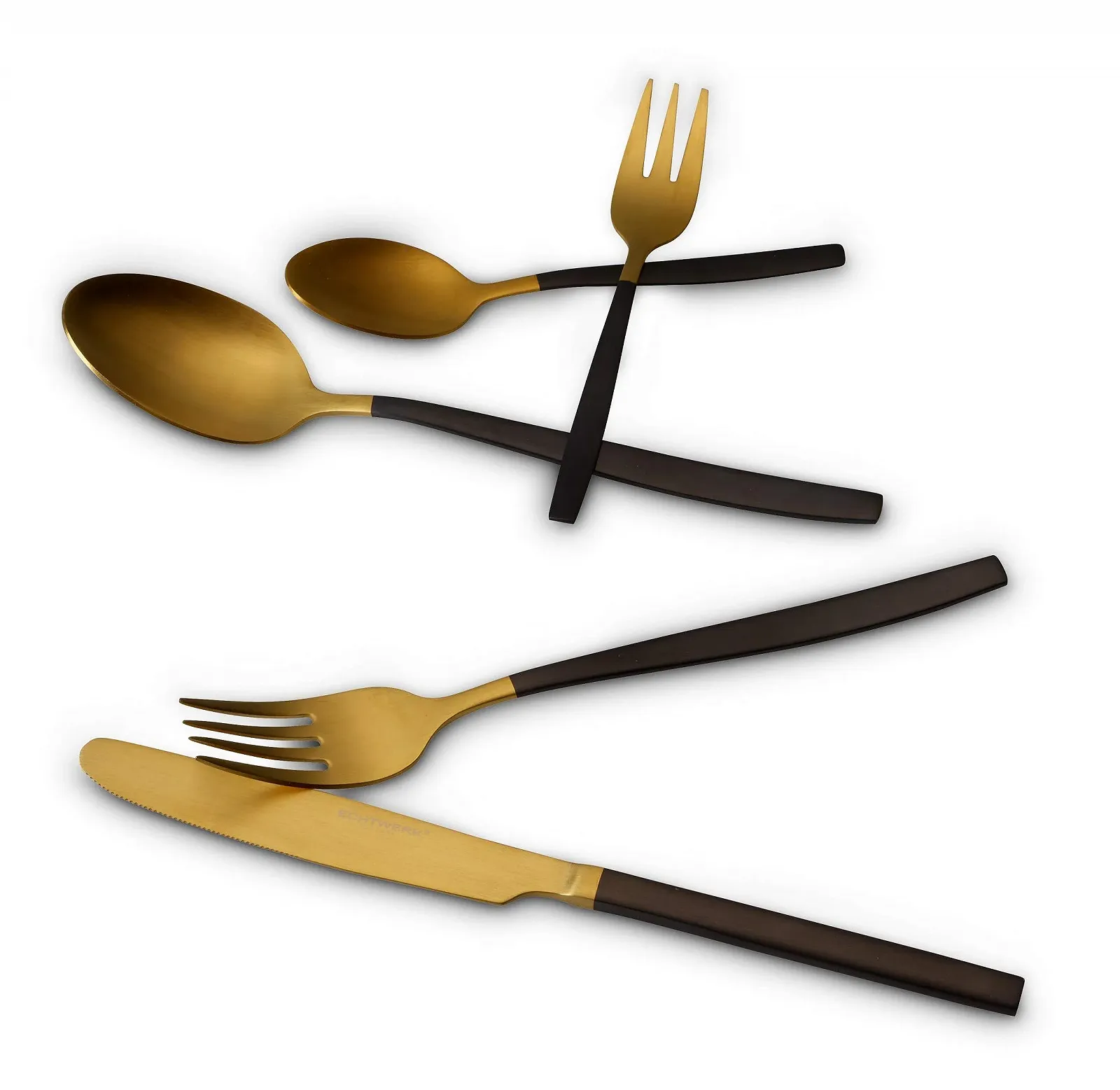 Набір столових приборів для 6 осіб ECHTWERK Positano Due Gold/Black Edition 30 предметів Ніж із легованої сталі в подарунковій коробці, сталь 18/10, фото №3