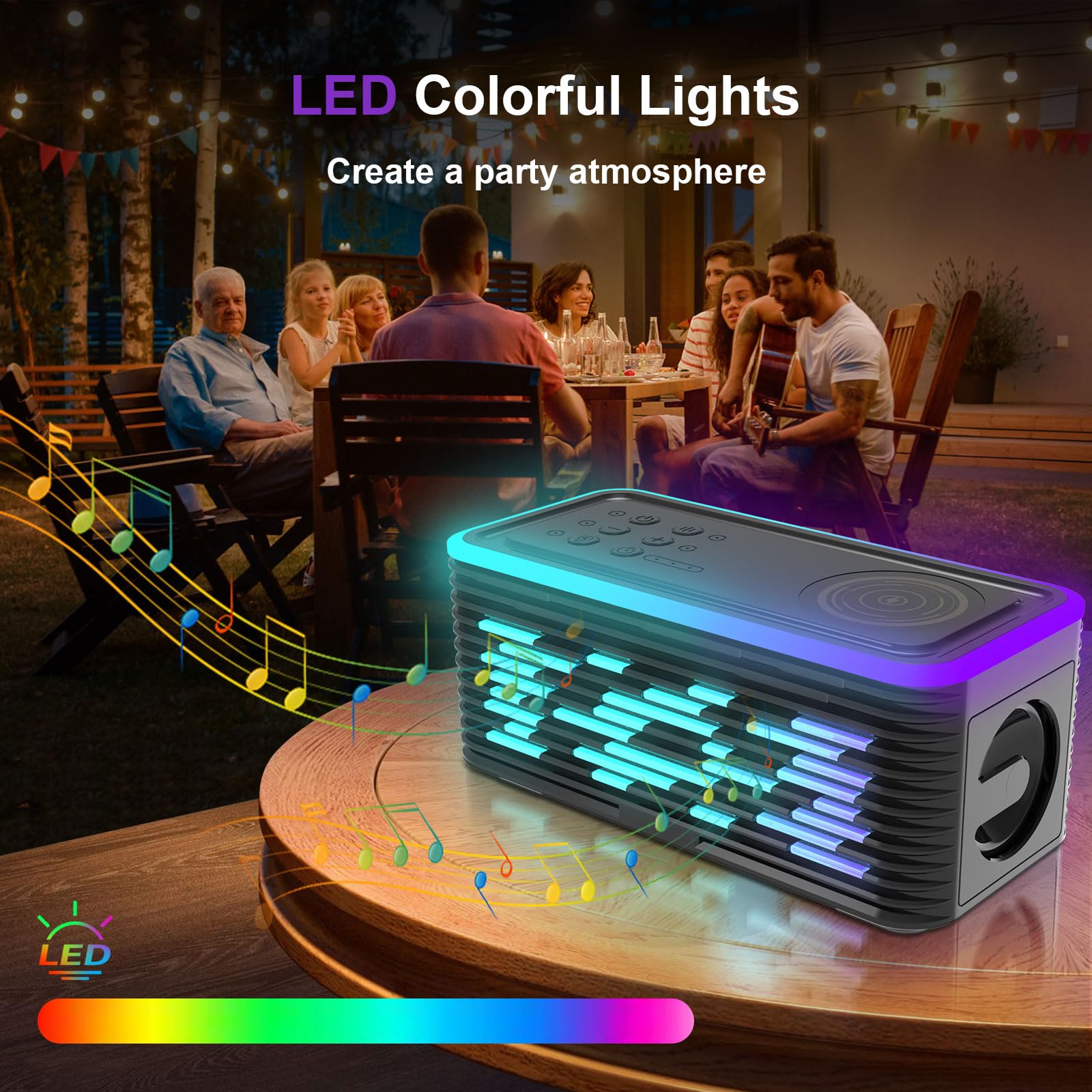 Колонка Bluetooth Gueray Box со светом беспроводная с беспроводной зарядкой улучшенный бас TF Card Playback для телефона уличный, фото №3