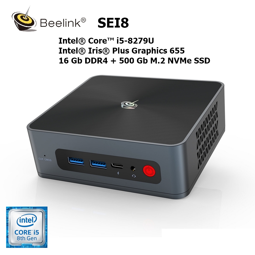 Міні ПК Beelink SEI8 / Intel Core i5-8279U / RAM 16GB / SSD 512GB / Intel Iris Plus Graphics 655 / 2 x HDMI / LAN /  Wi-Fi 5 / Bluetooth 4.2 / Windows 11 / Сірий, фото №2