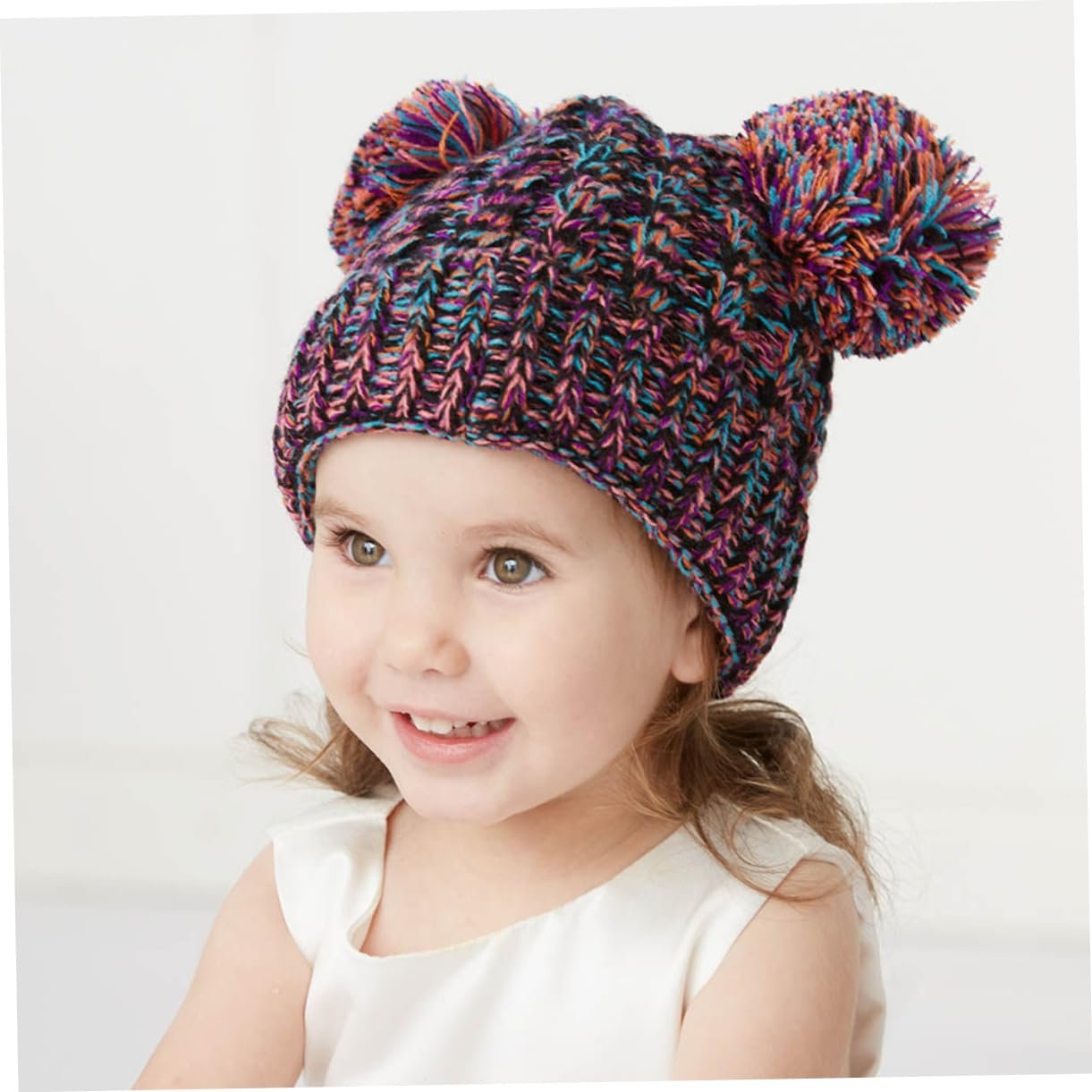 В'язана шапка WRITWAA з подвійним помпоном для дівчинки, 3 шт., фіолетова, фото №6
