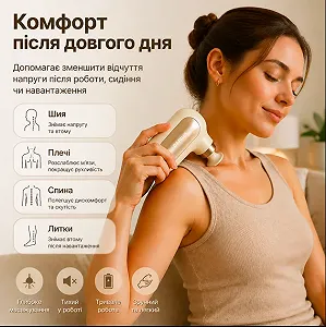 Перкуссионный ручной массажер Darius DRS-8000Q для тела и головы, 4 режима, Type-C, 4 насадки synthetic.ua - Фото 1