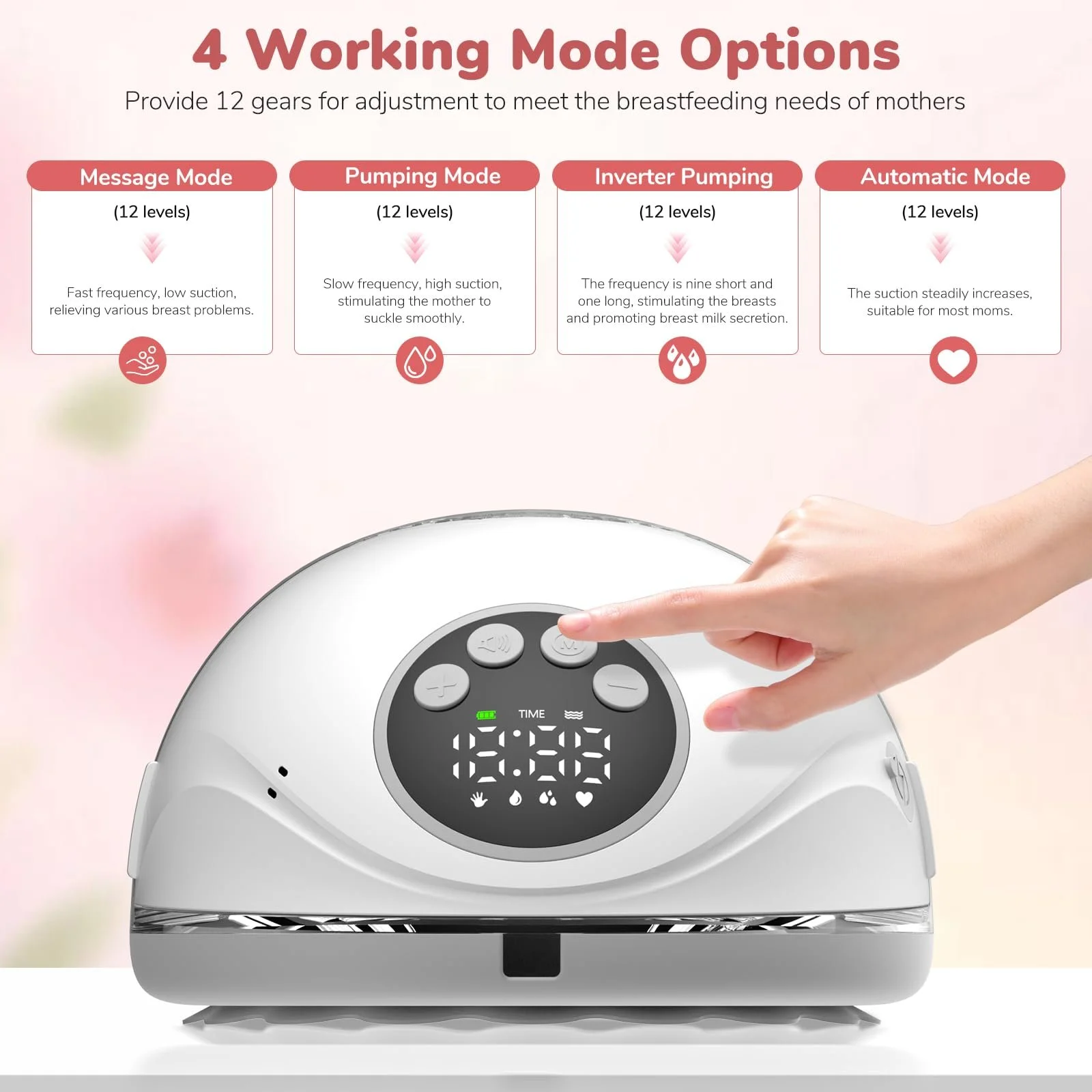 Молоковідсмоктувач Focenat, електричний, hands-free, подвійний, 4 режими, 12 рівнів всмоктування, захист від переповнення, з пилозахисним чохлом, фото №2 Молоковідсмоктувач Focenat, електричний, hands-free, подвійний, 4 режими, 12 рівнів всмоктування, захист від переповнення, з пилозахисним чохлом, фото №2