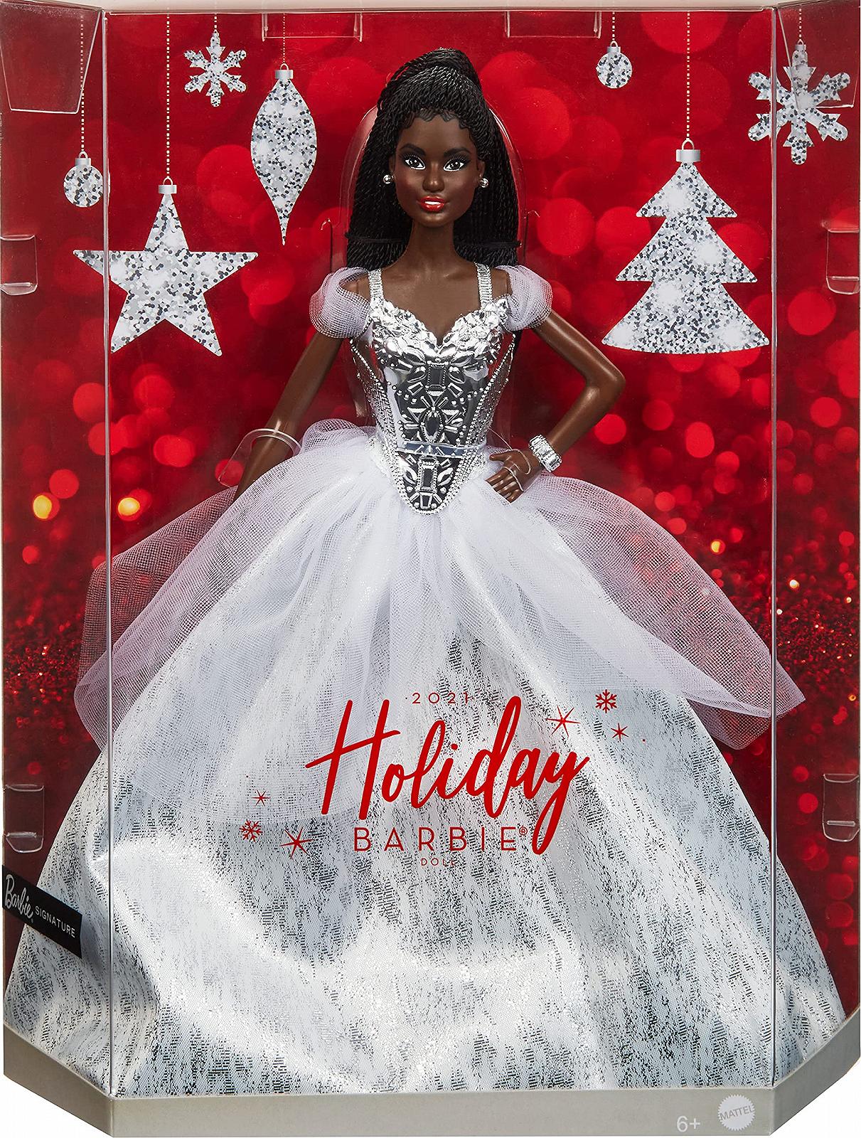 Лялька Barbie GXL22 Barbie Signature 2021 Holiday Barbie 30 см Брюнетка із заплетеним волоссям у сріблястій сукні з підставкою та сертифікатом автентичності, фото №6