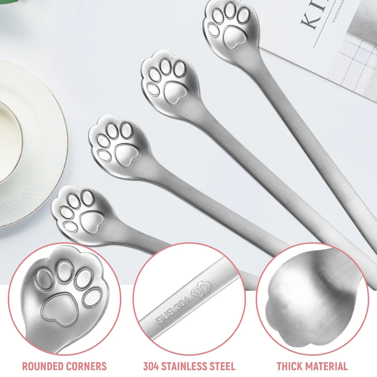 Набір з 4 ложок для морозива Cat Paw Spoon, мультяшна чайна, фото №7