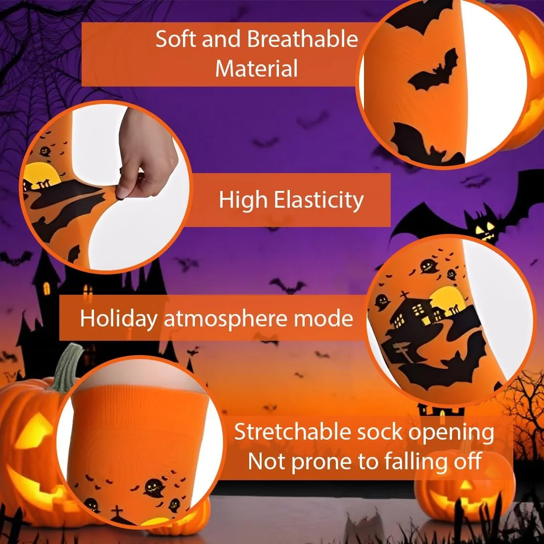 Женские гольфы Bat Pattern, 1 пара, шелковистые, из нейлона, оранжевые, фото №3