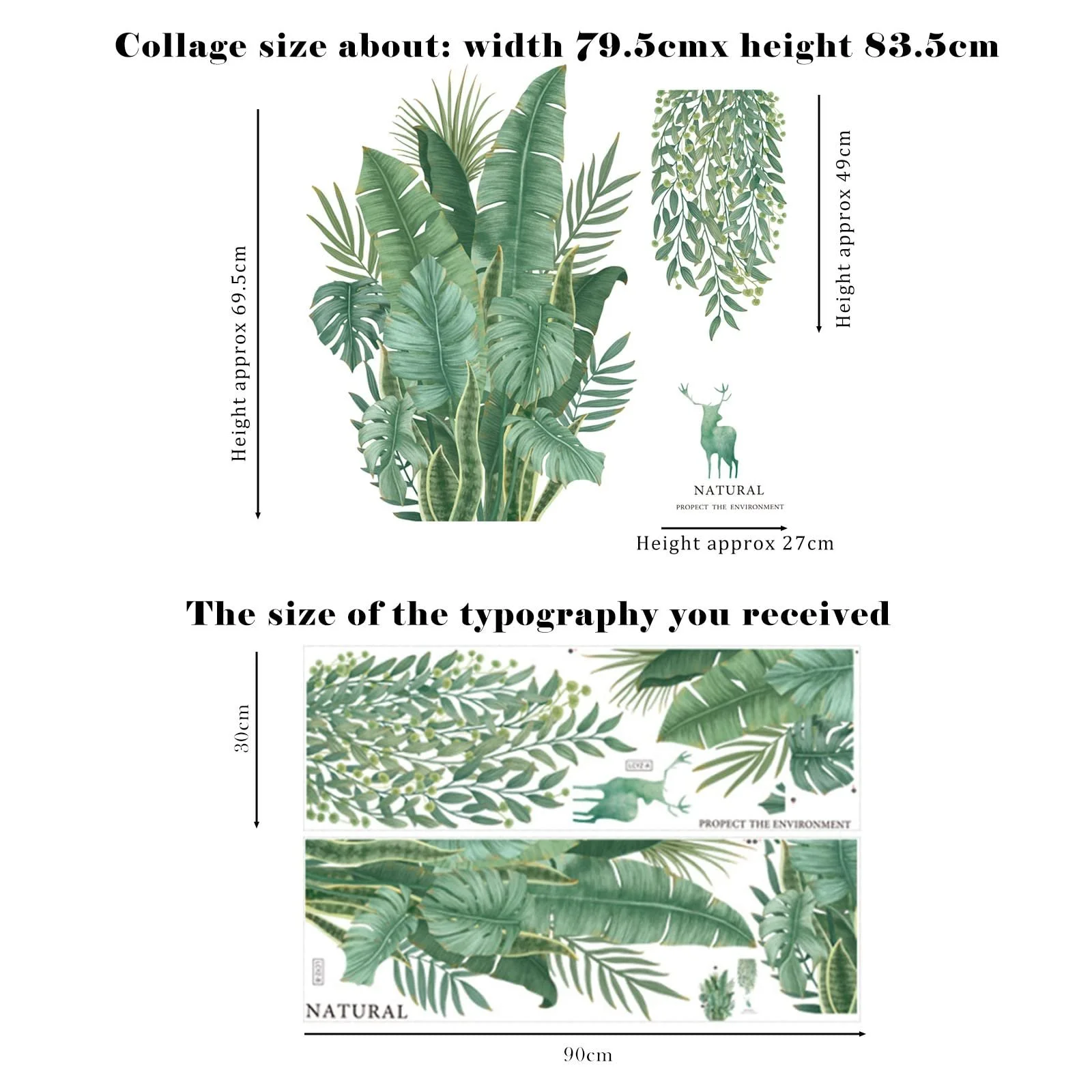 Наклейка на стіну Зелене листя Бананове листя DIY Велика, фото №2