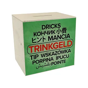 Скарбничка дерев'яна для чайових багатомовна зелена настільна - Фото 1