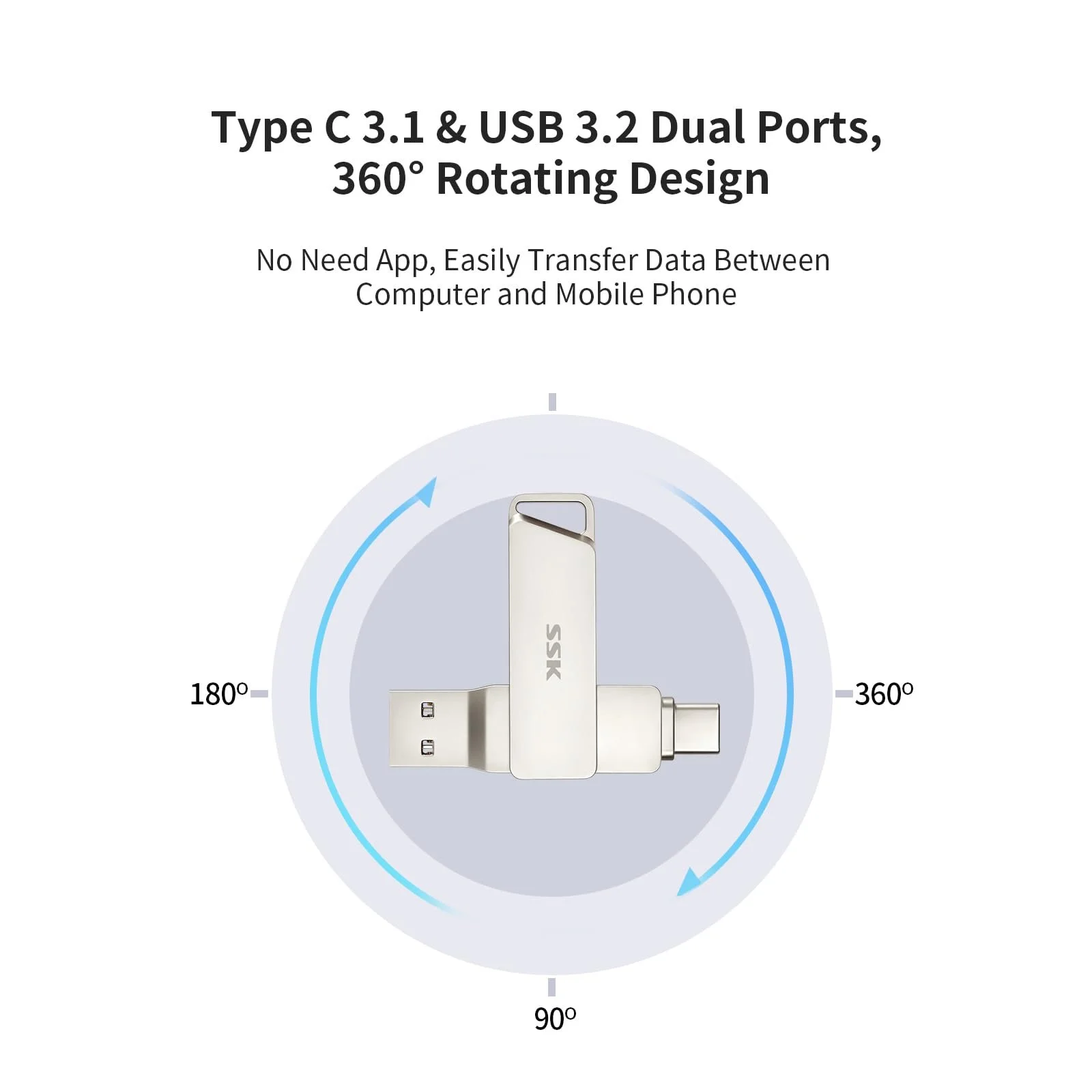 Флеш-накопичувач SSK 128GB USB C USB 3.2 Dual Drive 200MB/s, фото №2 Флеш-накопичувач SSK 128GB USB C USB 3.2 Dual Drive 200MB/s, фото №2
