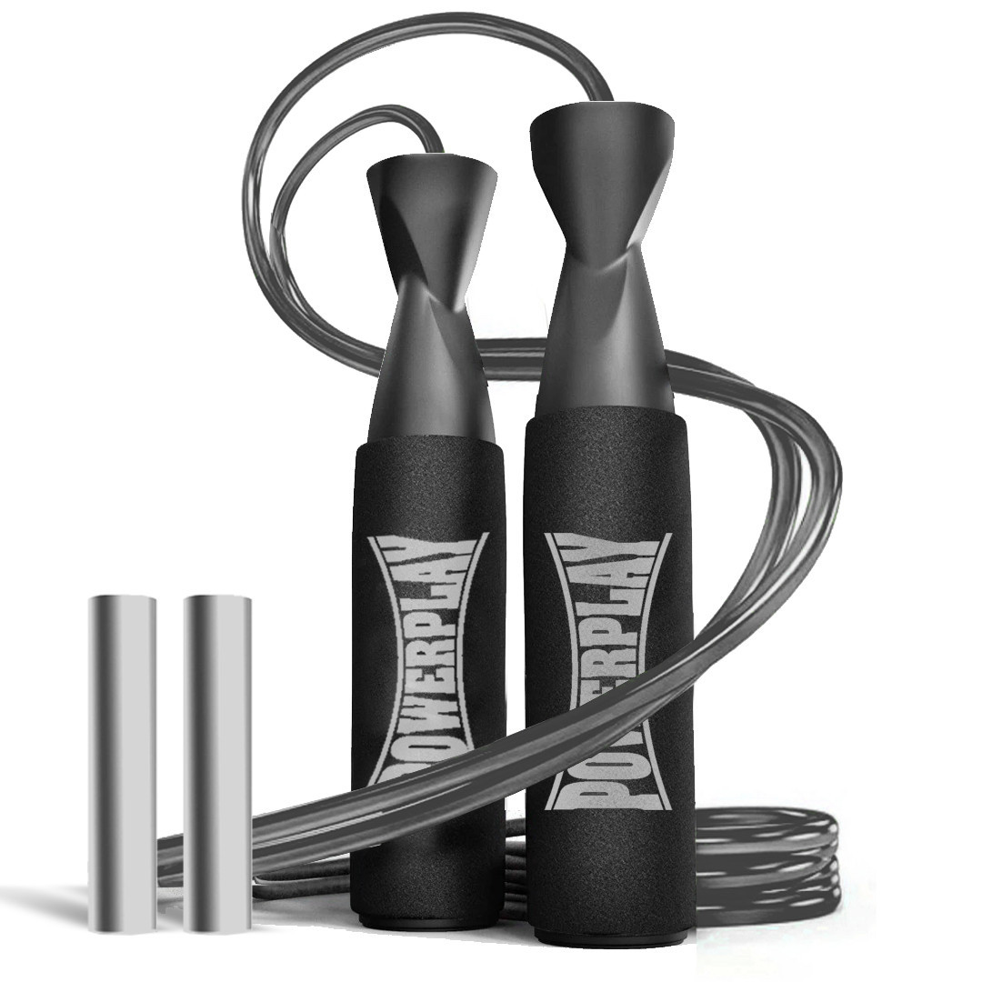 Скакалка швидкісна PowerPlay 4211 X ROPE з обтяжувачами (120г*2) Чорна 3м, фото №1