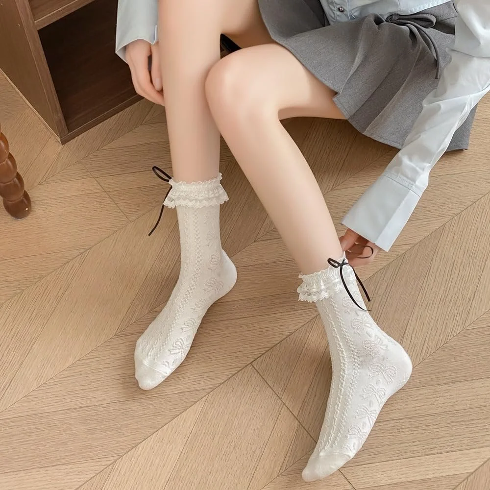 Шкарпетки з рюшами та мереживом з бантом для жінок, фото №3 Шкарпетки з рюшами та мереживом з бантом для жінок, фото №3