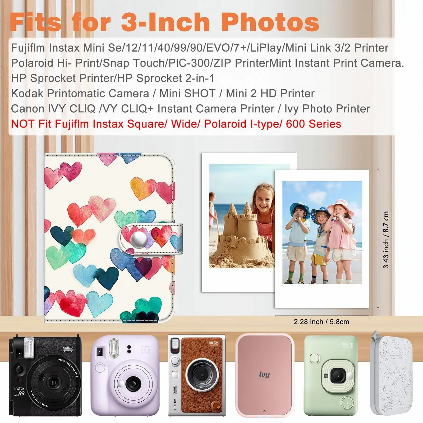 Міні Фотоальбом Fintie для фотографій 5 x 7,6 см, 52 кишені, Raining Hearts, фото №2