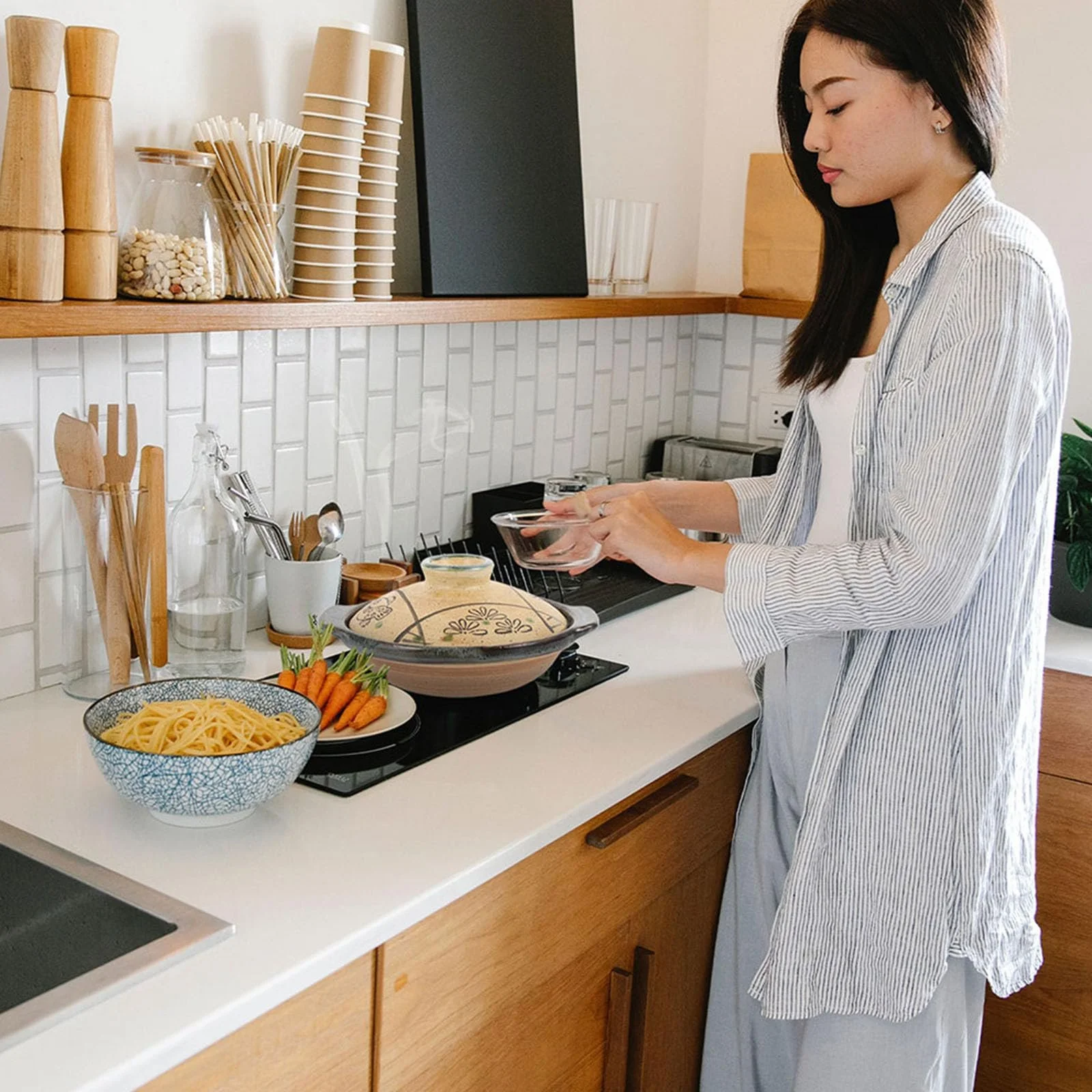 Японська керамічна каструля-жаровня BESPORTBLE 18 см з кришкою жароміцна енергоощадна для плити, фото №4