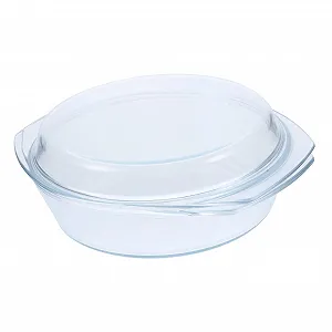 Форма для запекания стеклянная круглая с крышкой термостойкая прозрачная - Фото 1