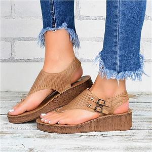 Купить Женские сандалии на танкетке Модные с вырезами на Т-образном ремешке Ортопедические - Фото 1 Женские сандалии на танкетке Модные с вырезами на Т-образном ремешке Ортопедические - Фото 1