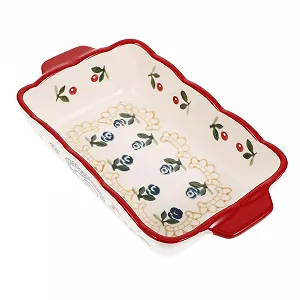 Форма для запекания керамическая прямоугольная с двумя ручками жаропрочная гладкая для микроволновой печи и морозильной камеры - Фото 1