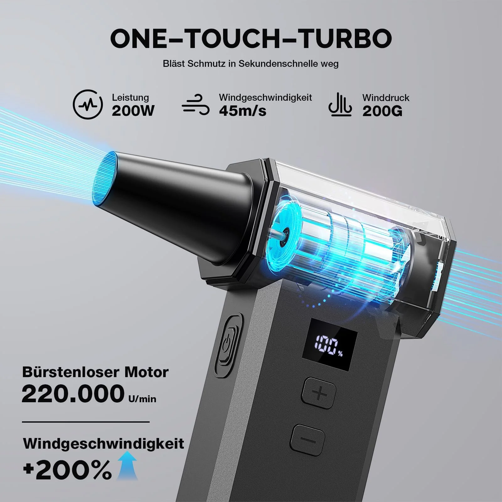 Електричний очищувач стисненим повітрям MECO ELEVERDE 220 000 RPM 100 швидкостей LED-дисплей 4000 mAh x 2, фото №2 Електричний очищувач стисненим повітрям MECO ELEVERDE 220 000 RPM 100 швидкостей LED-дисплей 4000 mAh x 2, фото №2