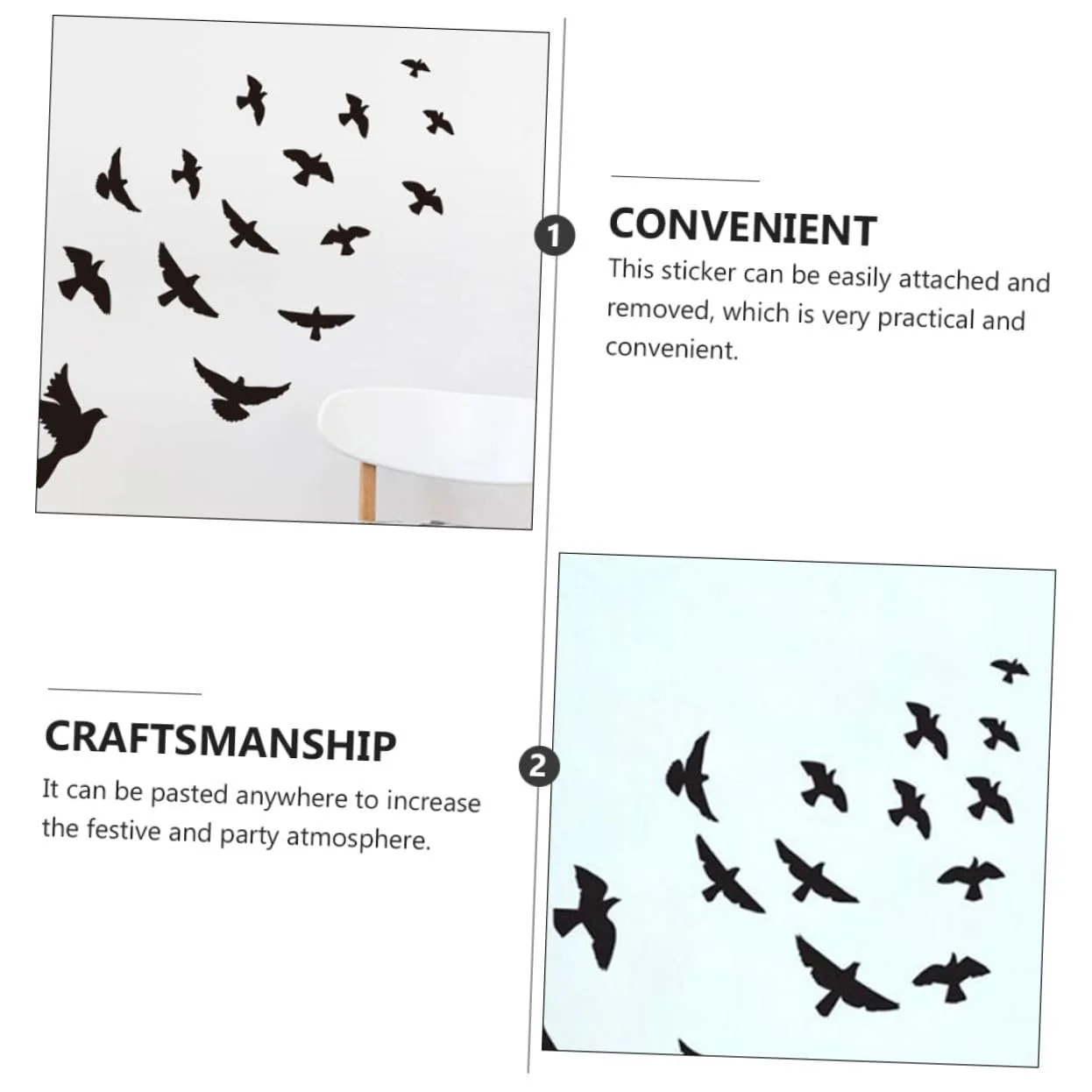 Наклейка на стіну Bird Motif самоклеюча чорно-біла, фото №3 Наклейка на стіну Bird Motif самоклеюча чорно-біла, фото №3