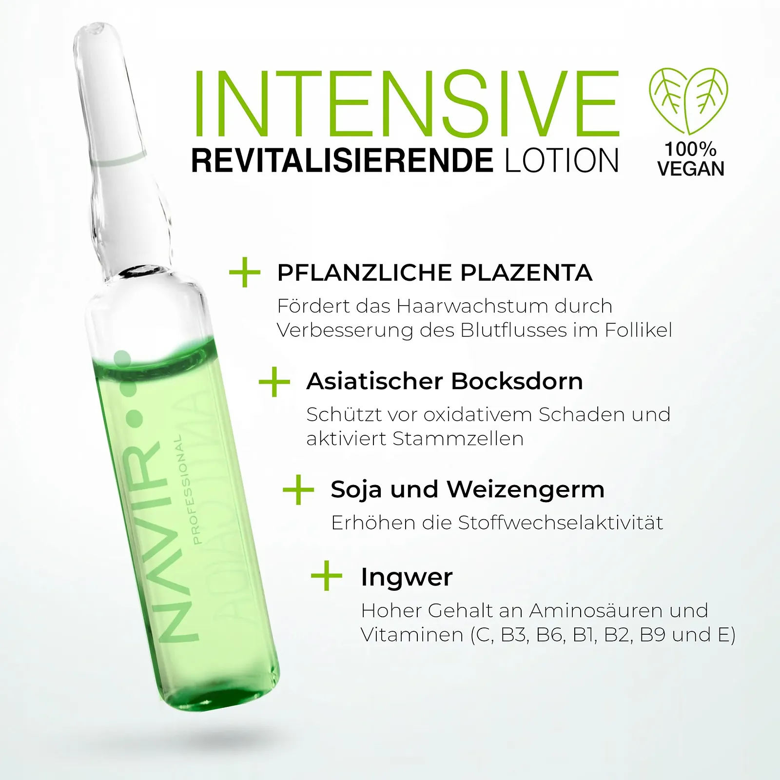 Ампули Navir Professional для росту волосся для чоловіків та жінок з плацентою, стимулюють ріст волосся - 10 x 10 мл, фото №2