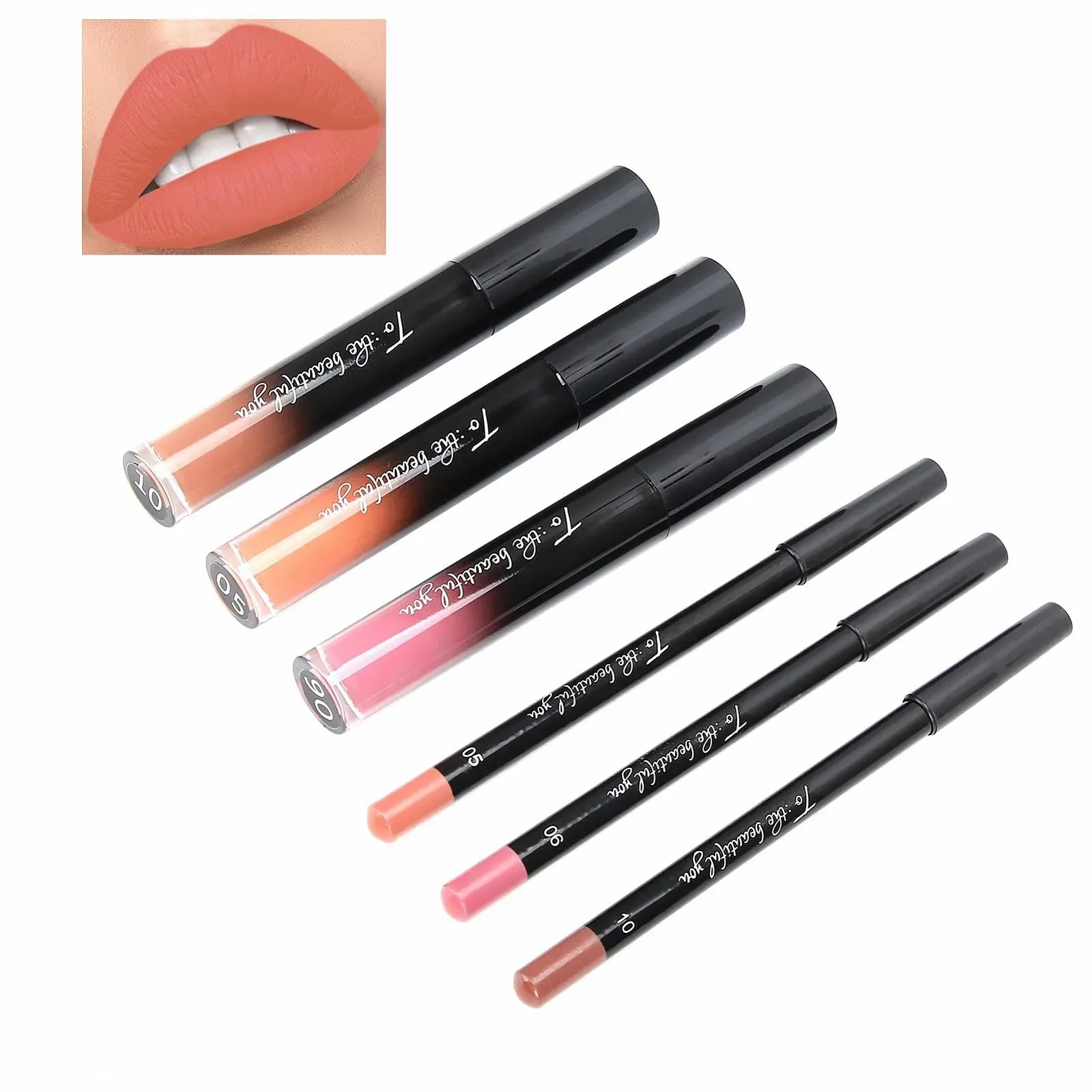 Набір блисків для губ та олівців для губ 6 шт, фото №8