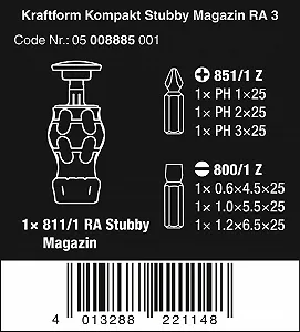 Викрутка-тріскачка з магазином біт Wera Kraftform Kompakt Stubby Magazine RA 3 05008885001 6 шт. synthetic.ua - Фото 1