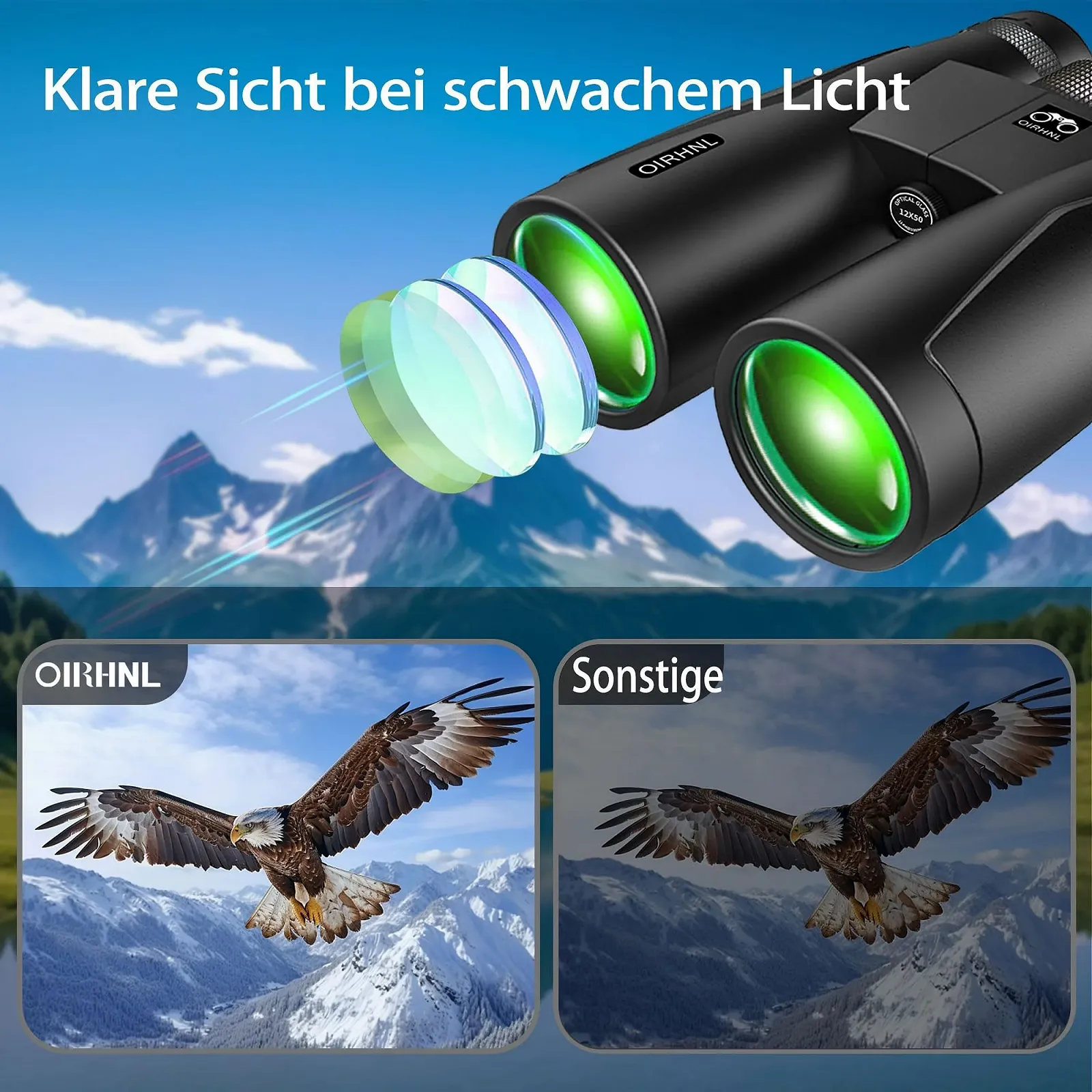 Бінокль OIRHNL 12x50 HD Eyecup Waterproof, фото №3
