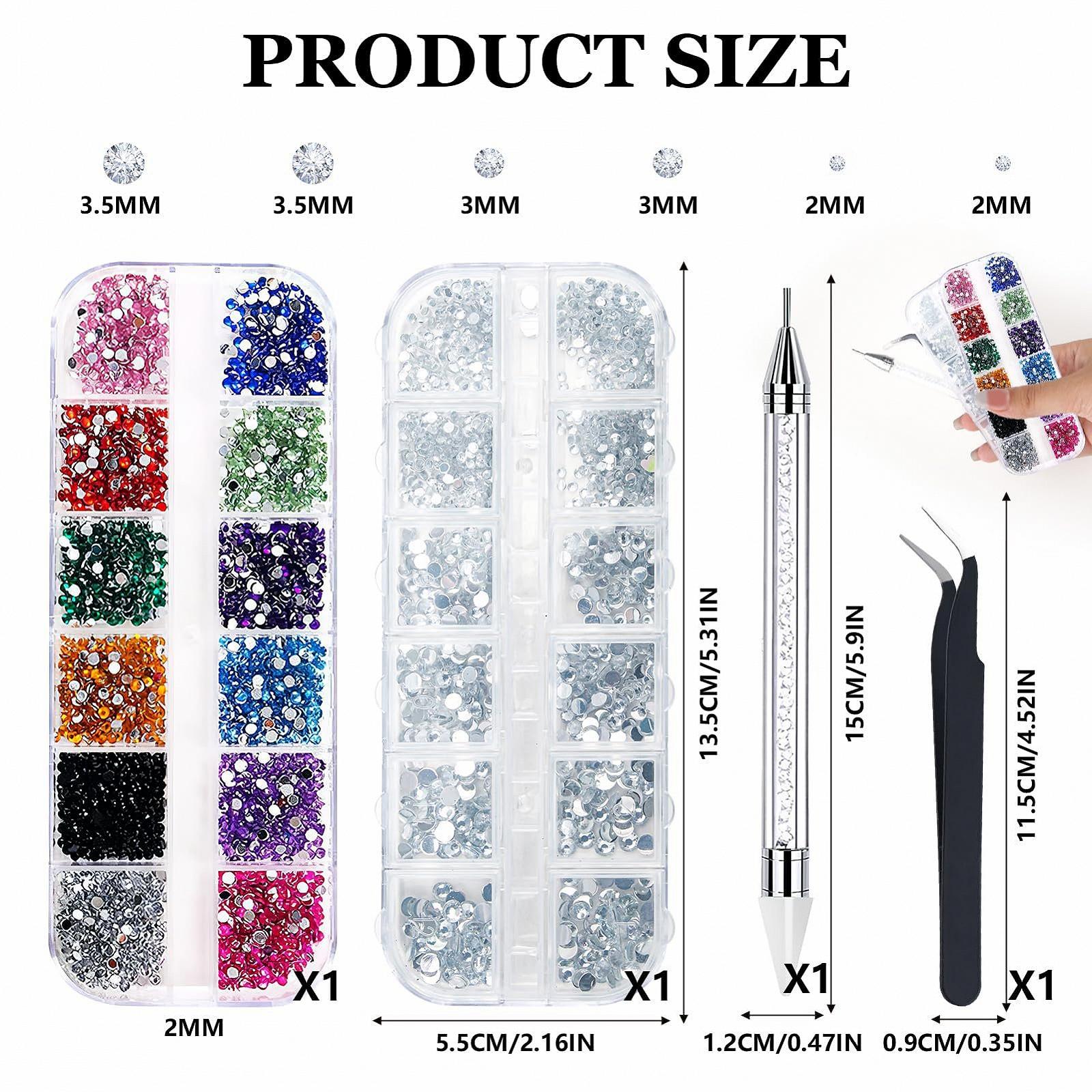Стрази для нігтів 2800 штплоскі кристали для дизайну нігтів зі пінцетом та ручкою для точкового нанесення страз, 3 розміри, фото №3
