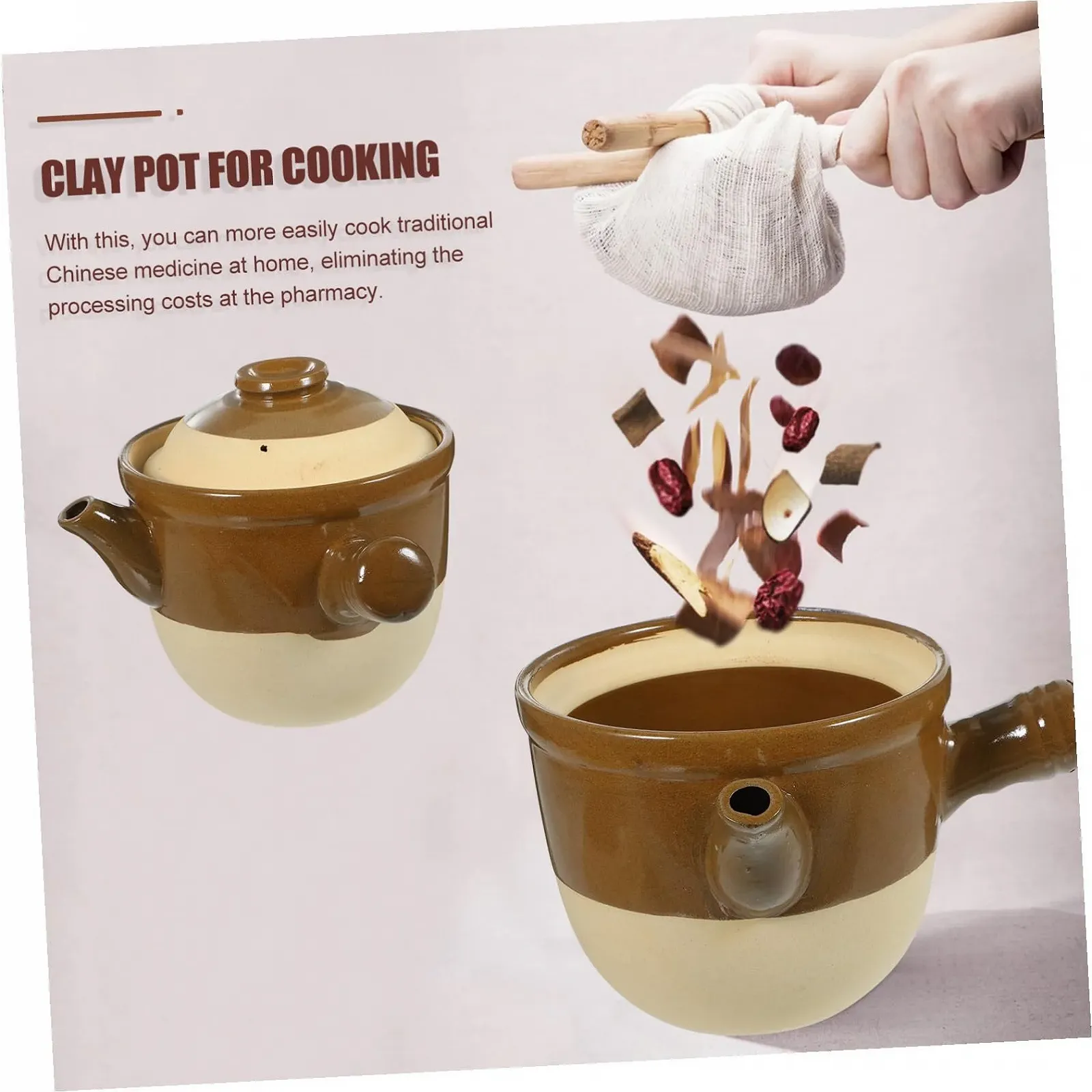 Горшок для трав керамический термостойкий с антипригарным покрытием традиционный с ручкой, фото №4