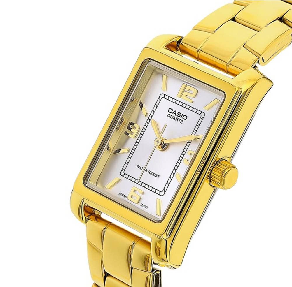 Годинник жіночий аналоговий кварцовий Casio LTP 1234PG 7A, нержавіюча сталь, золото/білий, браслет, фото №4 Годинник жіночий аналоговий кварцовий Casio LTP 1234PG 7A, нержавіюча сталь, золото/білий, браслет, фото №4