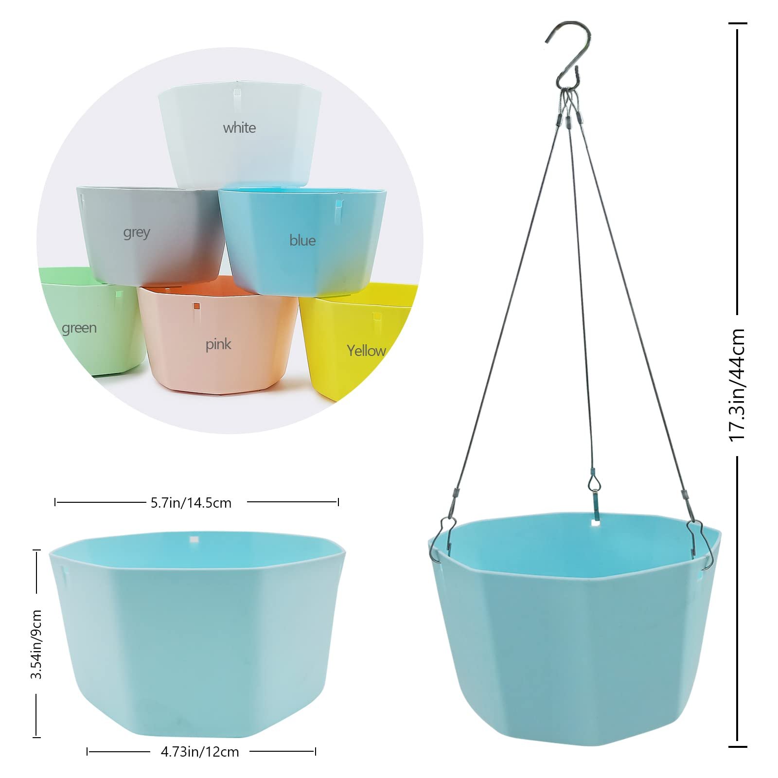 Набір підвісних горщиків 6 шт пластикові різнокольорові, фото №2