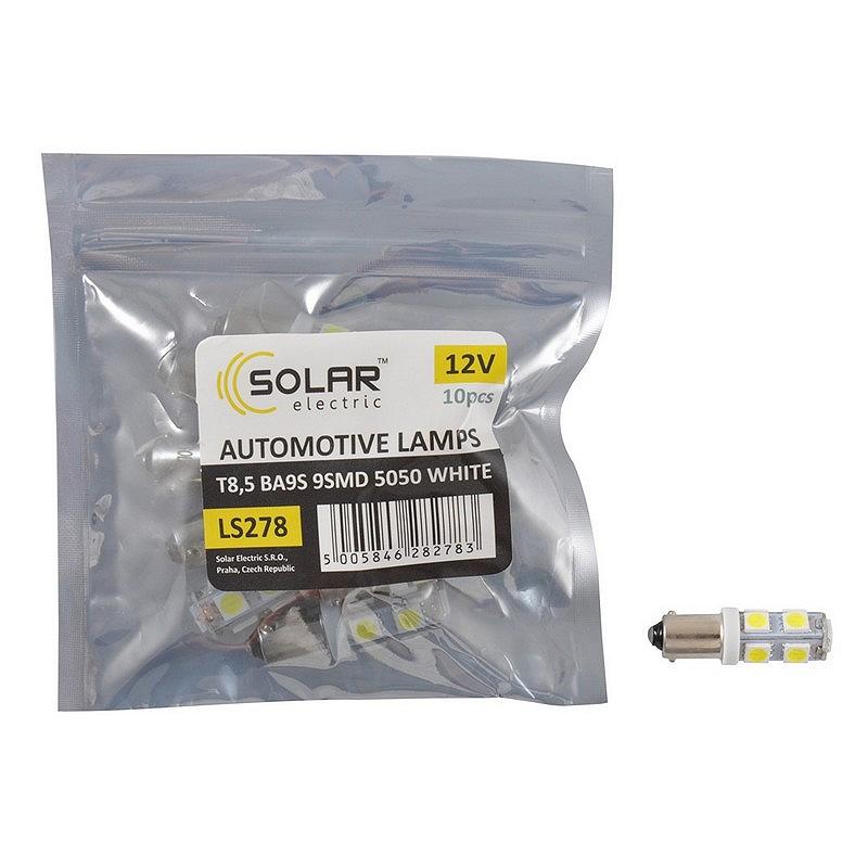 LED автолампа Solar 12V T8.5 BA9s 9SMD 5050 white 10шт, фото №2