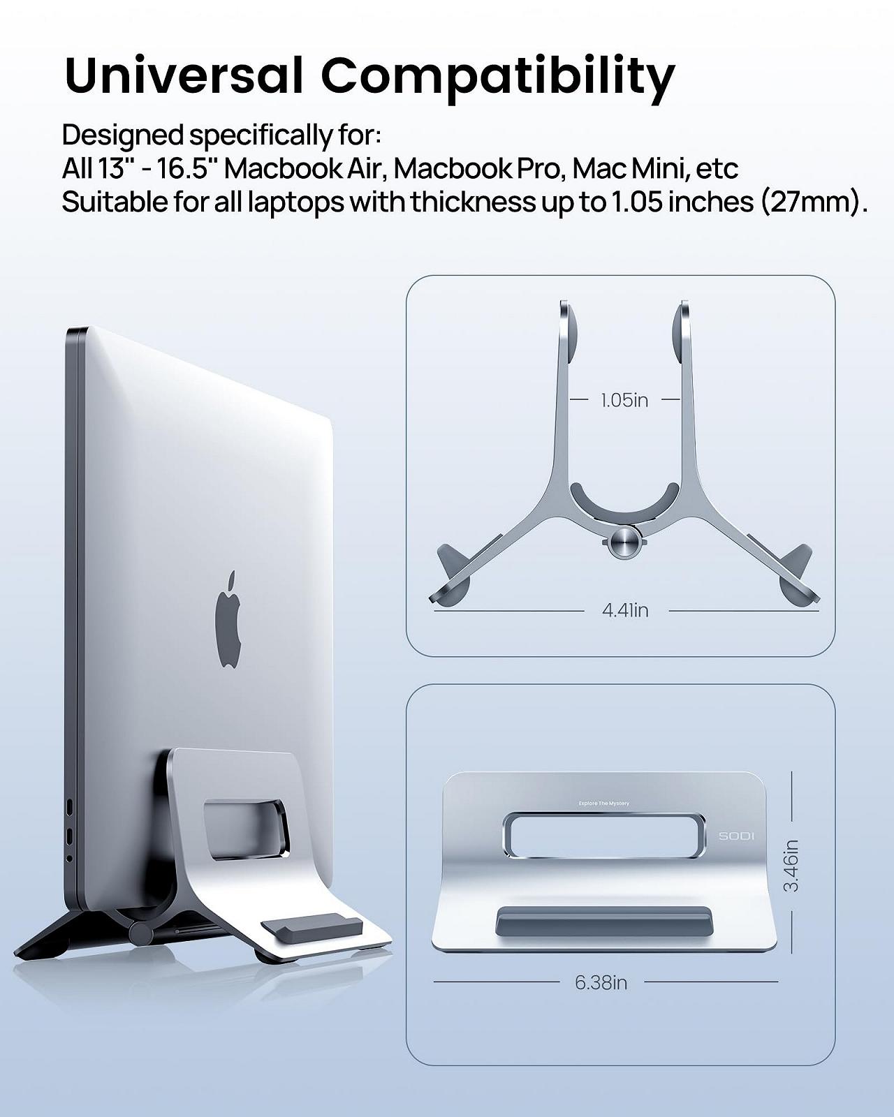 Подставка для ноутбука SODI, вертикальная подставка для MacBook Air, MacBook Pro, iPad, iPhone, регулируемая подставка для MacBook, серебристая, фото №9