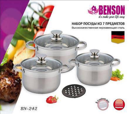Набор кастрюль Benson BN-242 (5,1л; 6,5л; 8,2л), фото №1