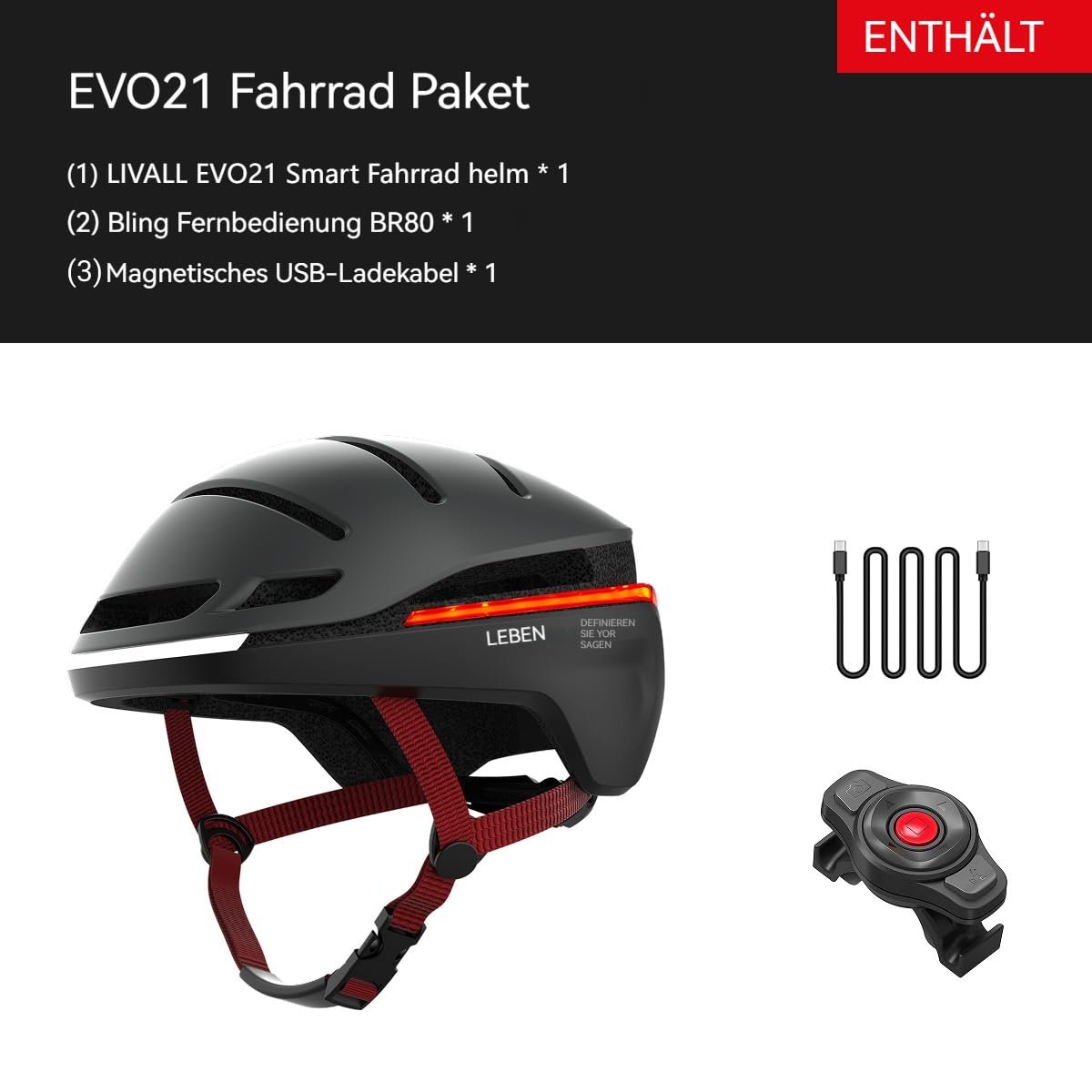 Велосипедний шолом LIVALL EVO21 Smart з підсвічуванням, з ширококутною підсвіткою, індикатором, попереджувальним світлом гальма, виявленням падіння, фото №3